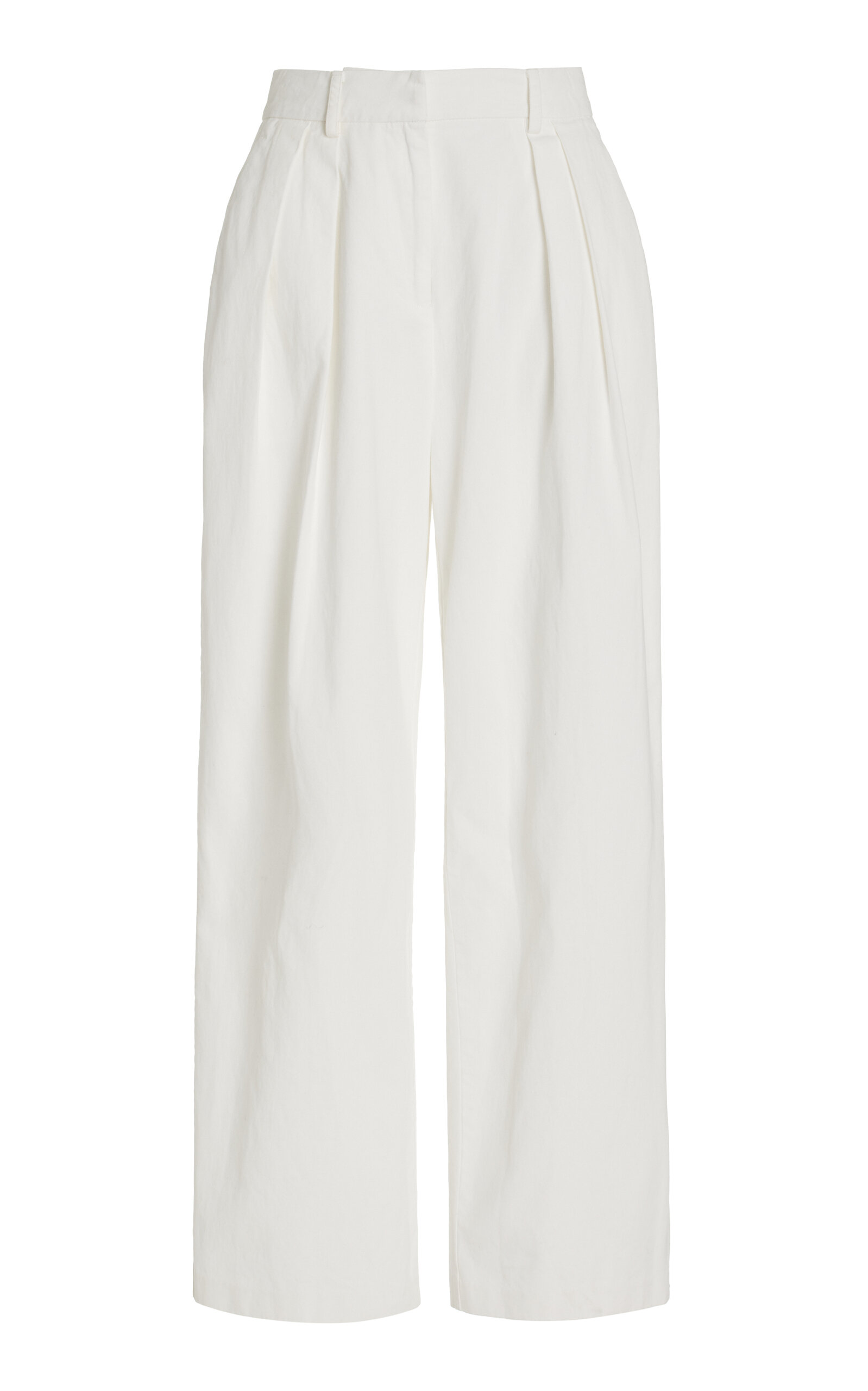 STAUD LUISA PLEATED COTTON-BLEND WIDE-LEG PANTS