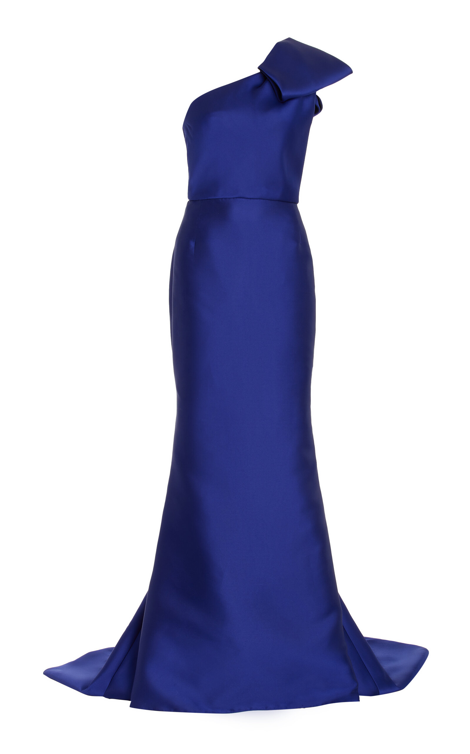 Marchesa Bow-detailed Duchess Satin Gown In Blue