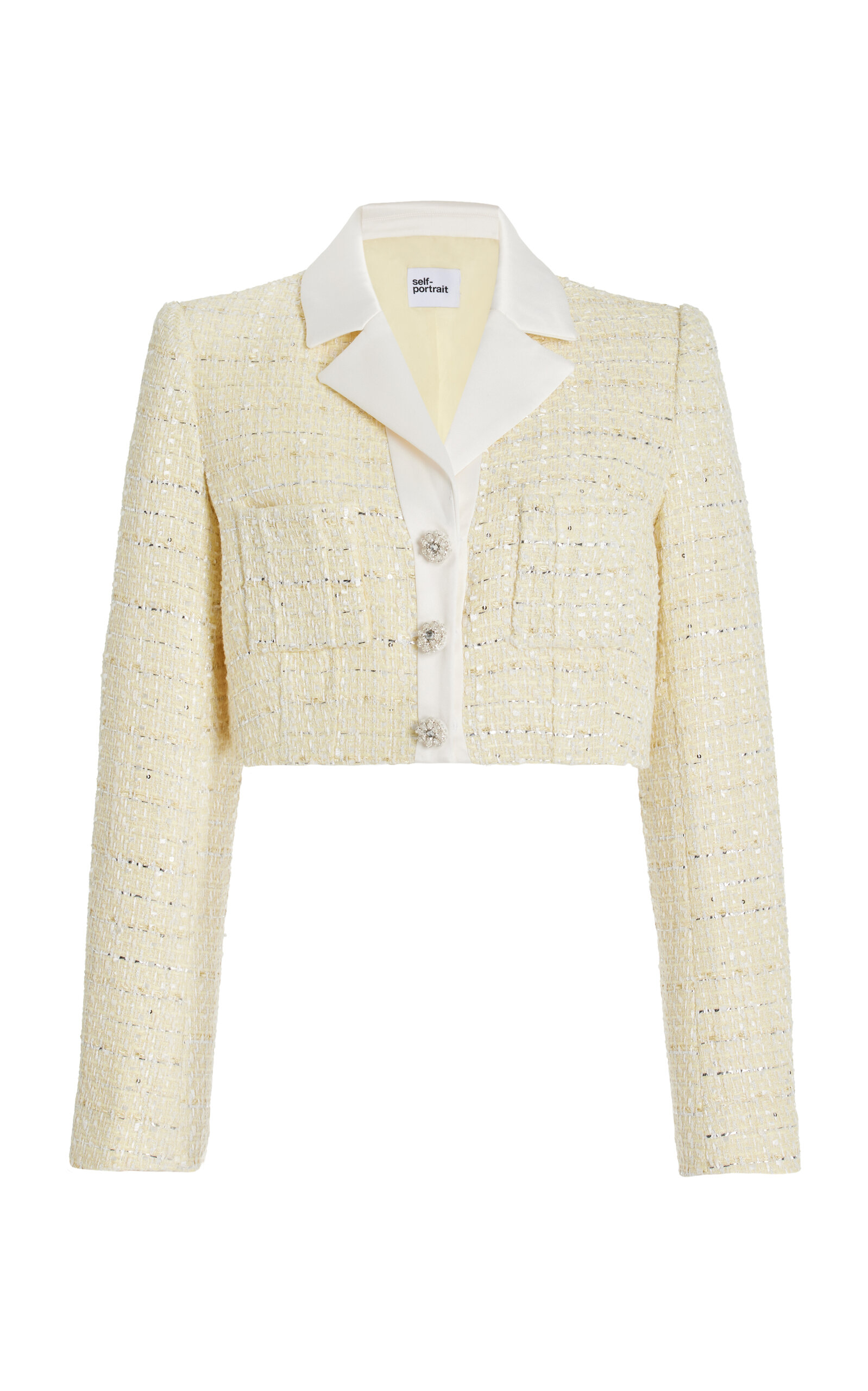 Self-portrait Self Portrait Boucle Cropped Jacket In Yellow