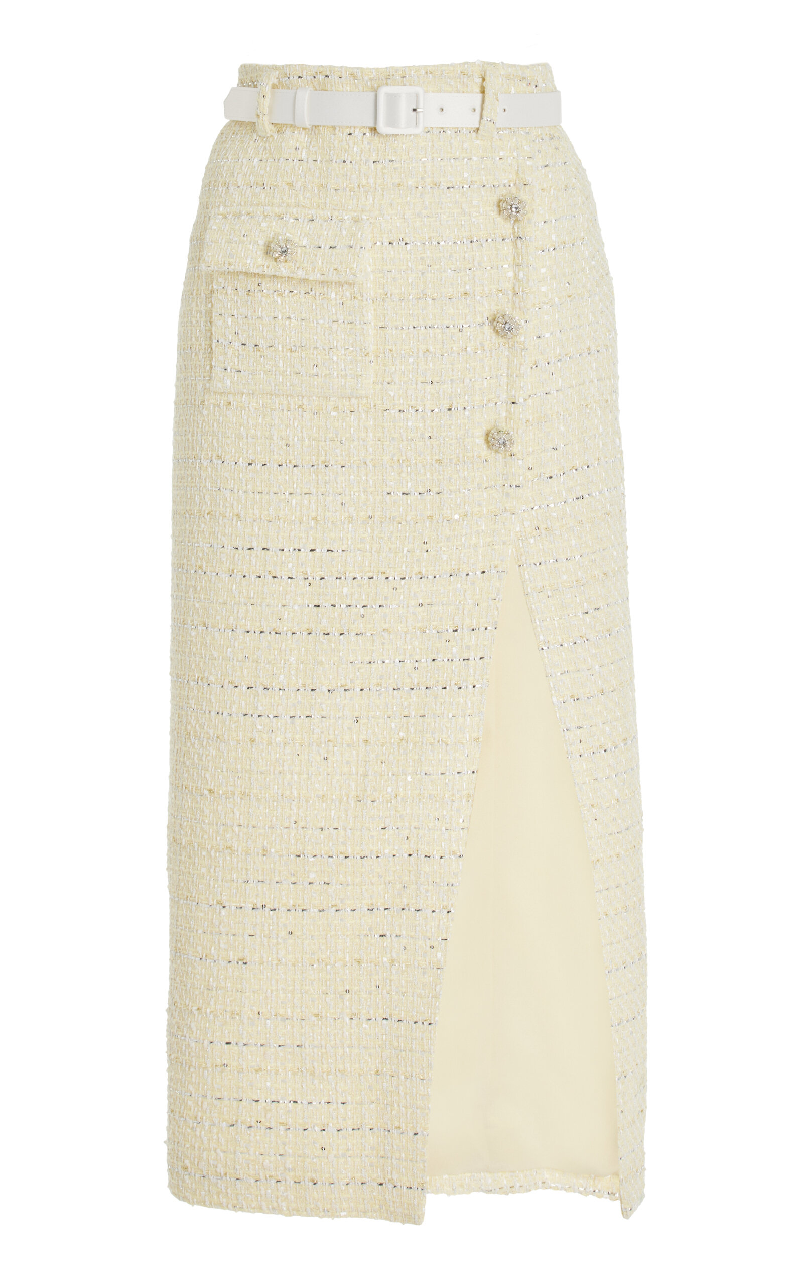 Self-portrait Midi Skirt In Bouclé In Yellow