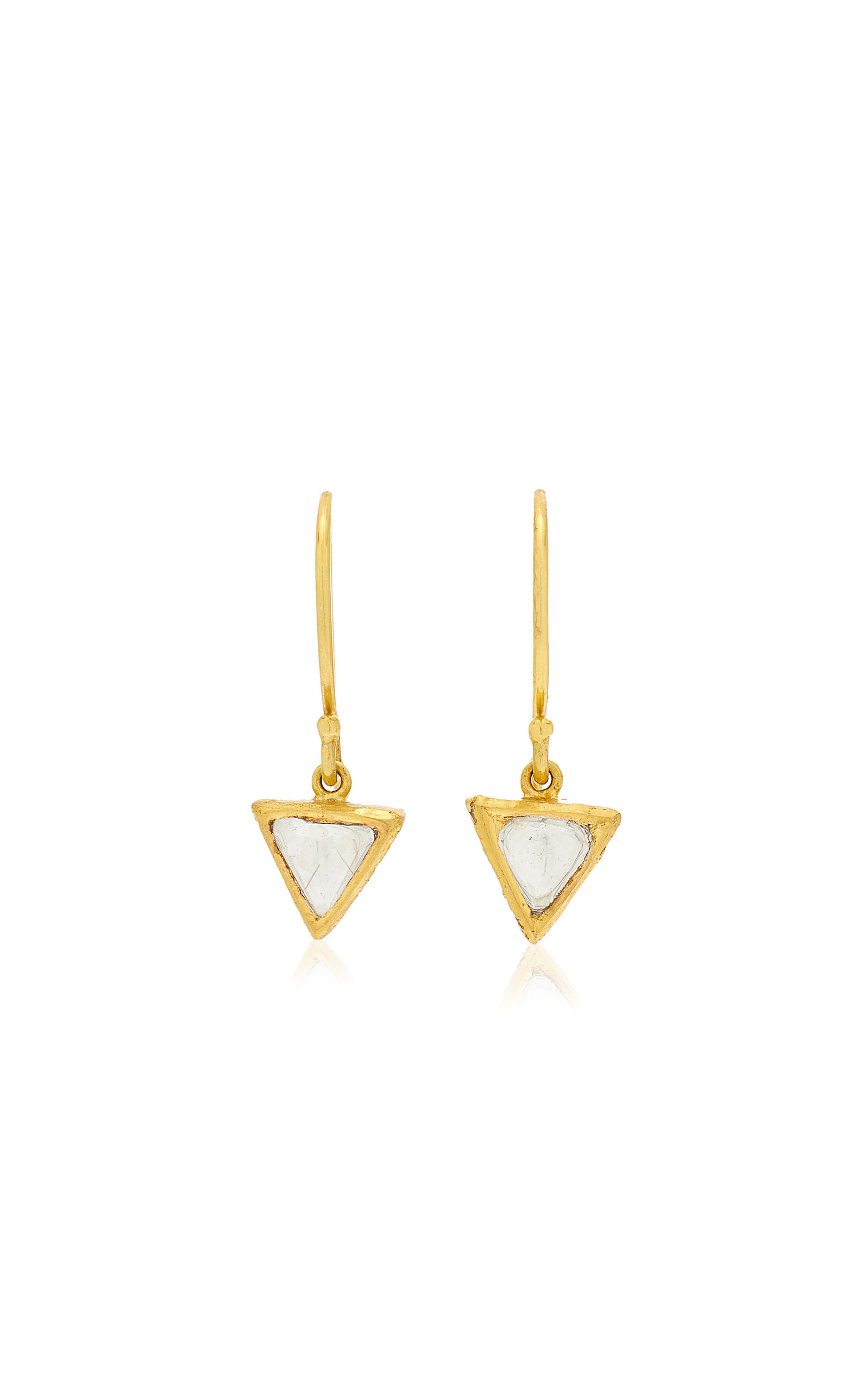 18K Yellow Gold Kundan Diamond Triangle Drop Earrings
