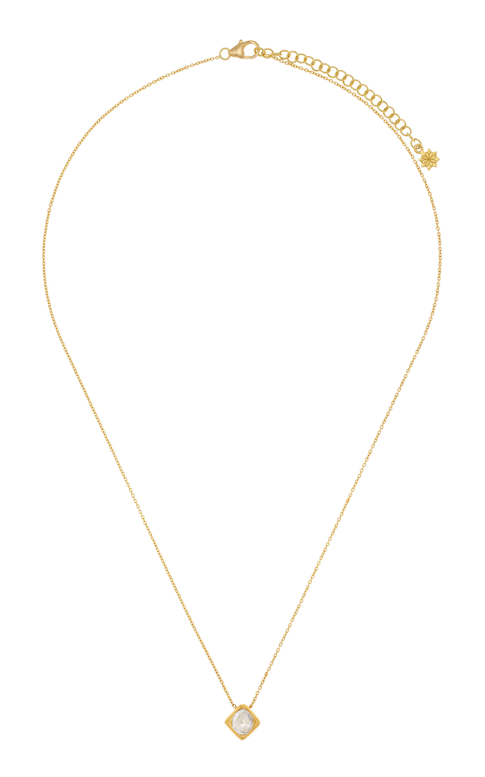 18K Yellow Gold And Kundan Diamond Square Pendant Necklace