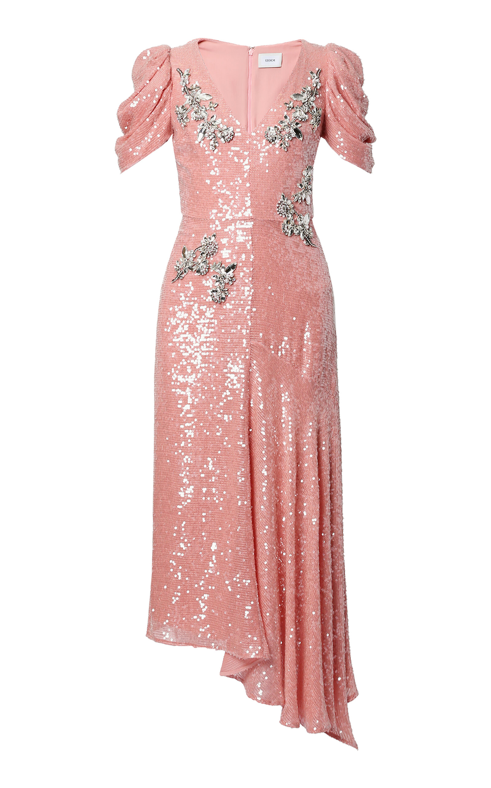 Shop Erdem Embroidered Sequin Midi Dress In Pink