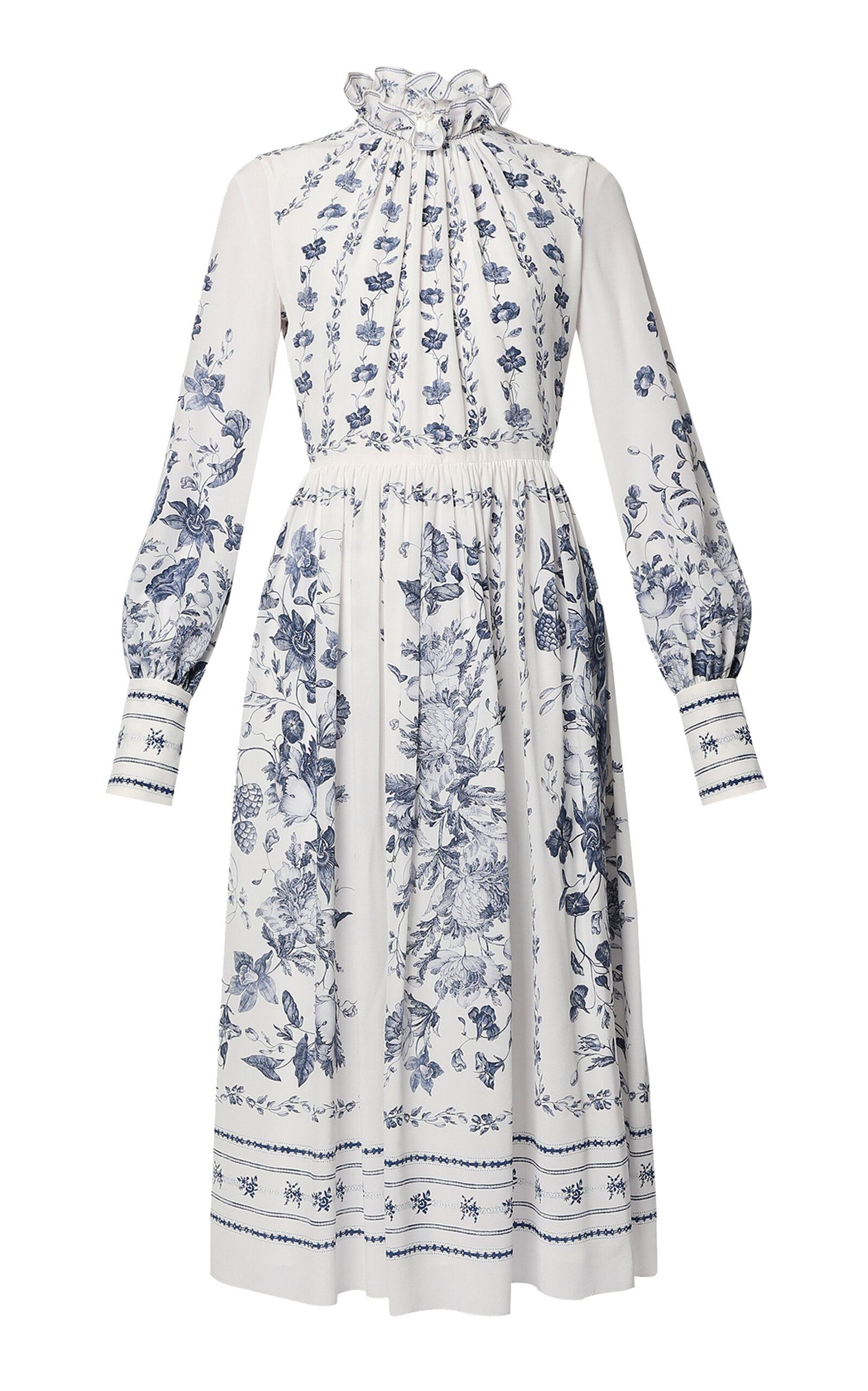 ERDEM RUFFLED SILK MIDI DRESS