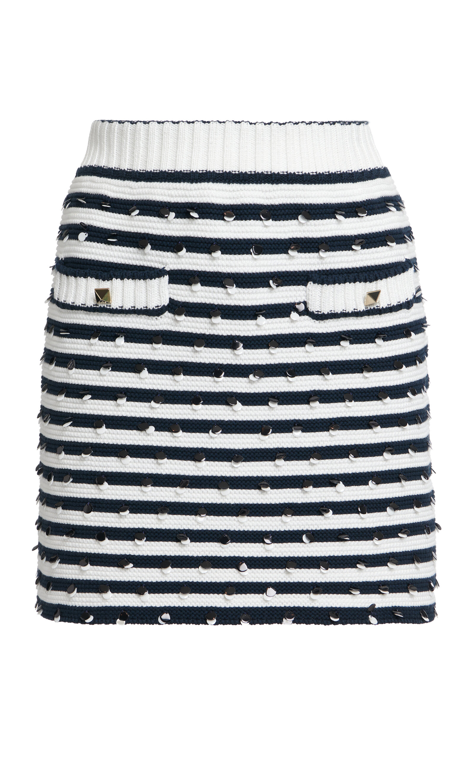Shop Valentino Embellished Cotton Mini Skirt In Stripe