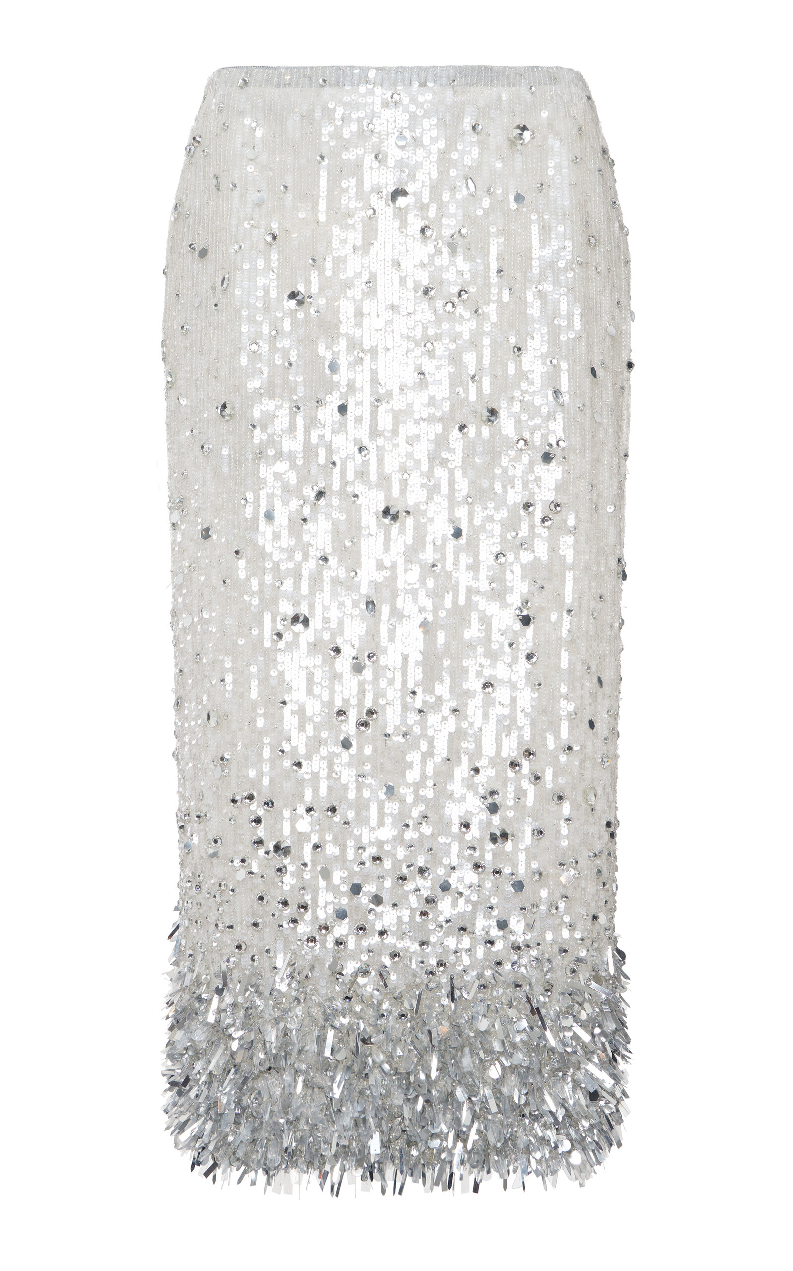 Valentino Sequined Tulle Midi Skirt In Silver