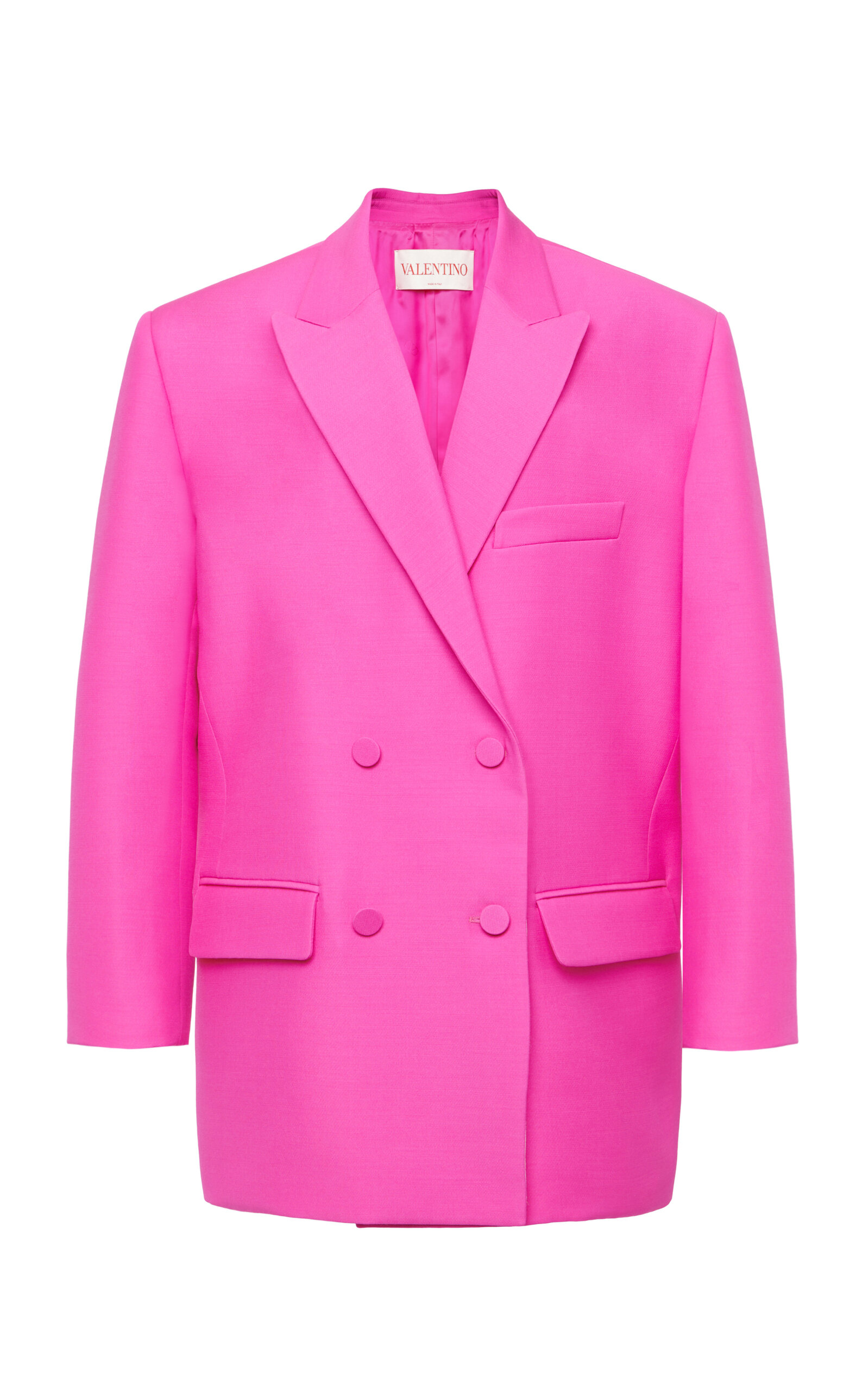 Valentino Oversized Double-breasted Wool And Silk-blend Crepe Blazer In Pink