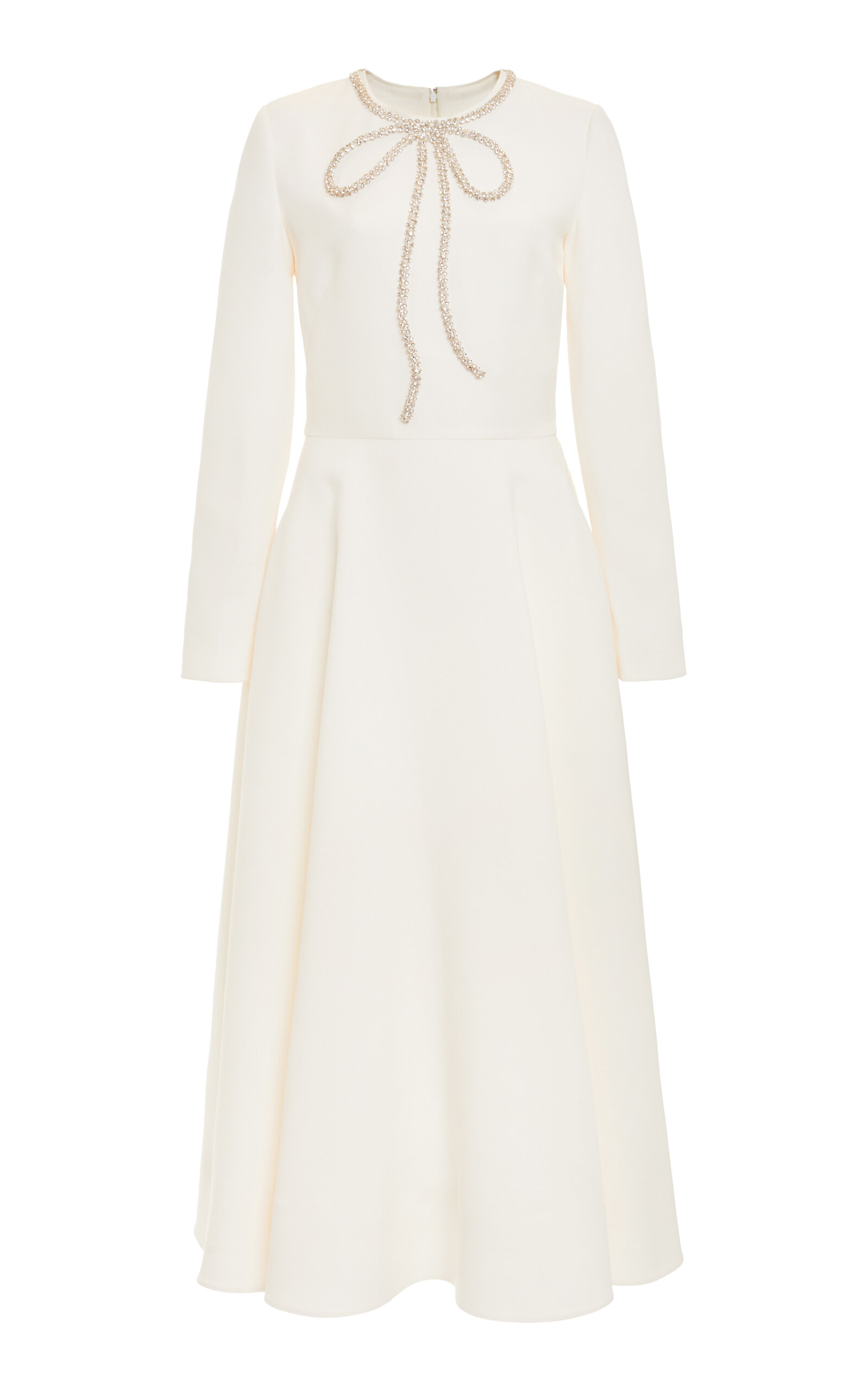 Valentino Wool-silk Midi Dress In Whitesilver