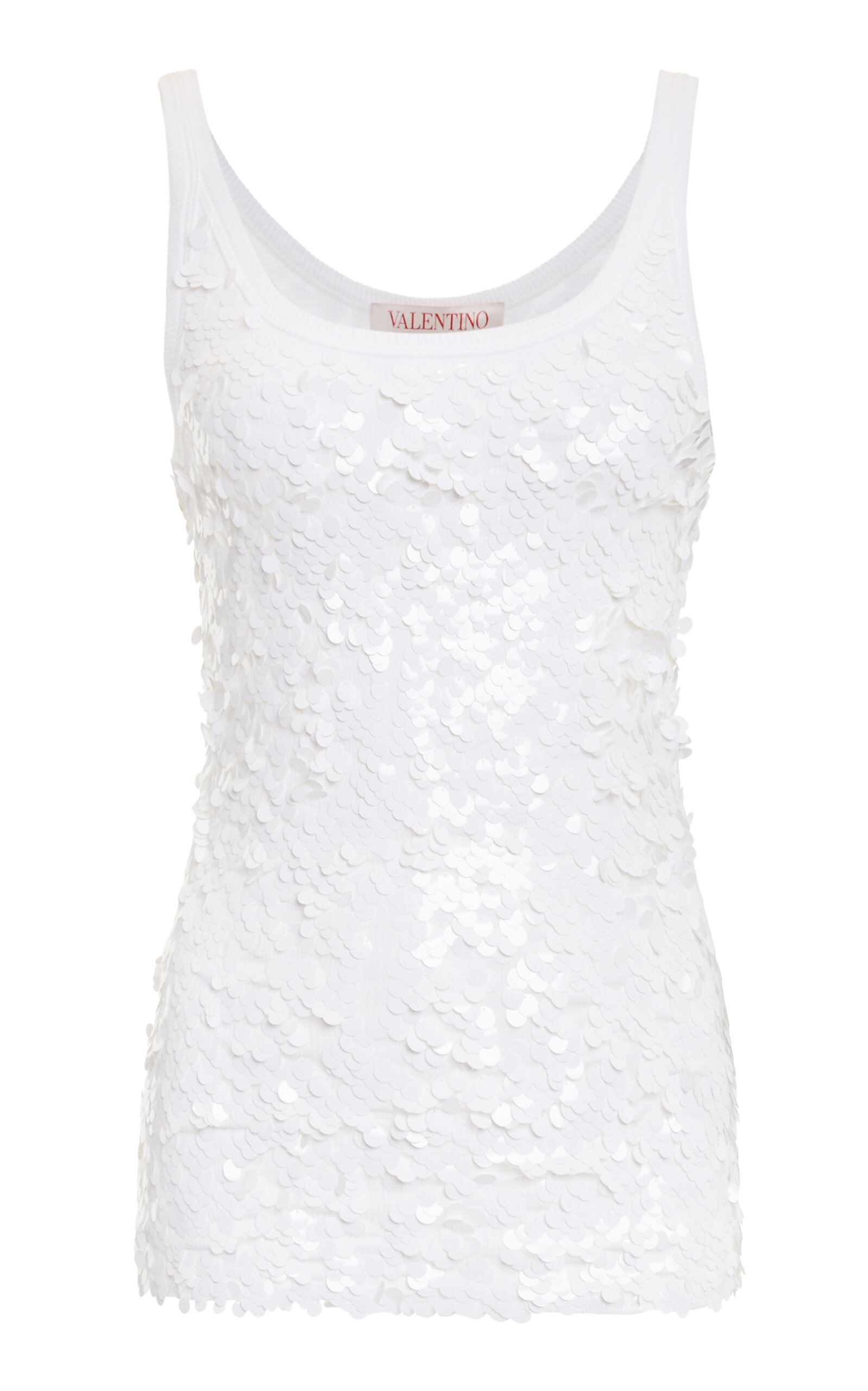 Valentino Embroidered Stretch-cotton Jersey Tank Top In White
