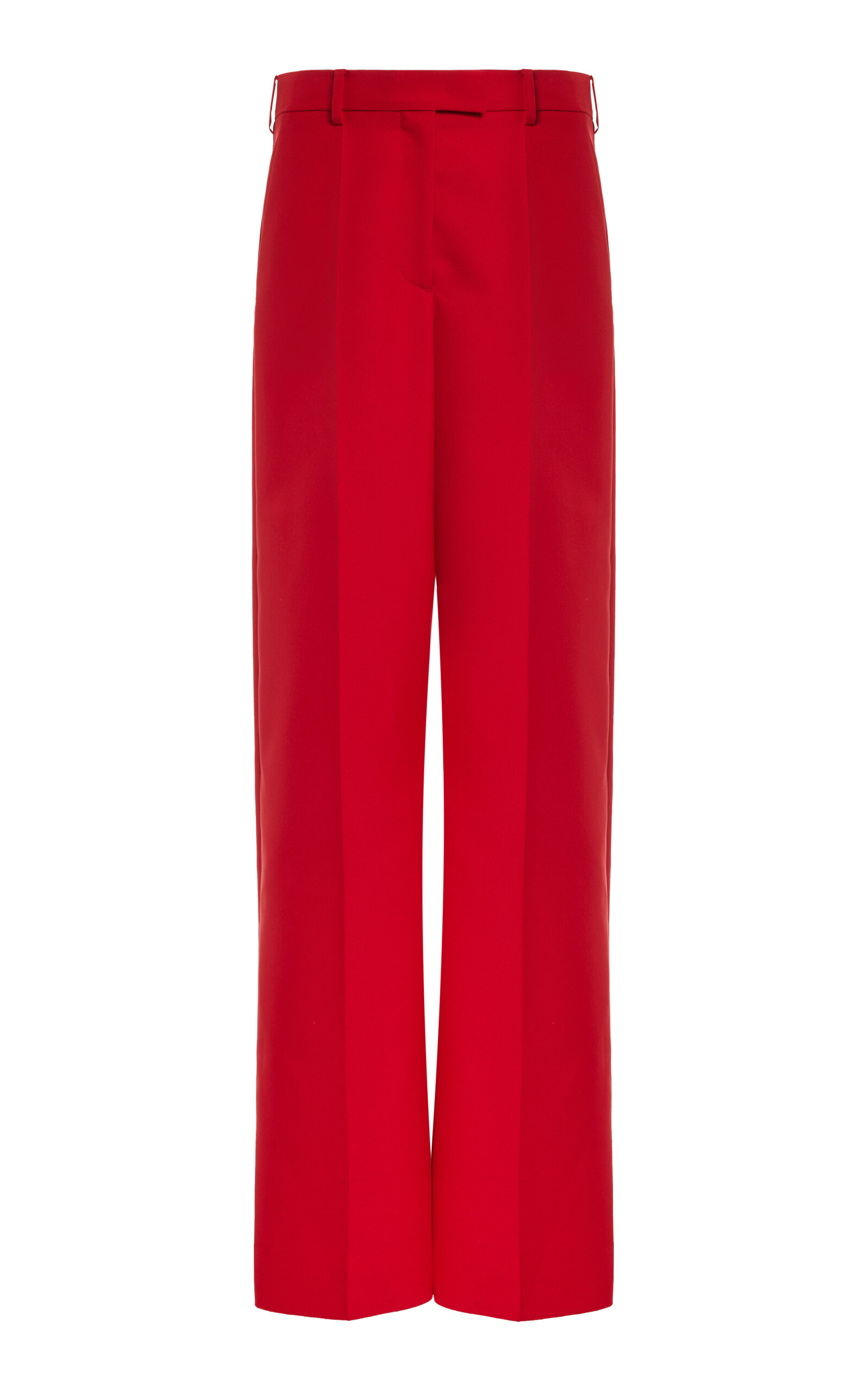 Shop Valentino Wool-silk Straight-leg Pants In Red