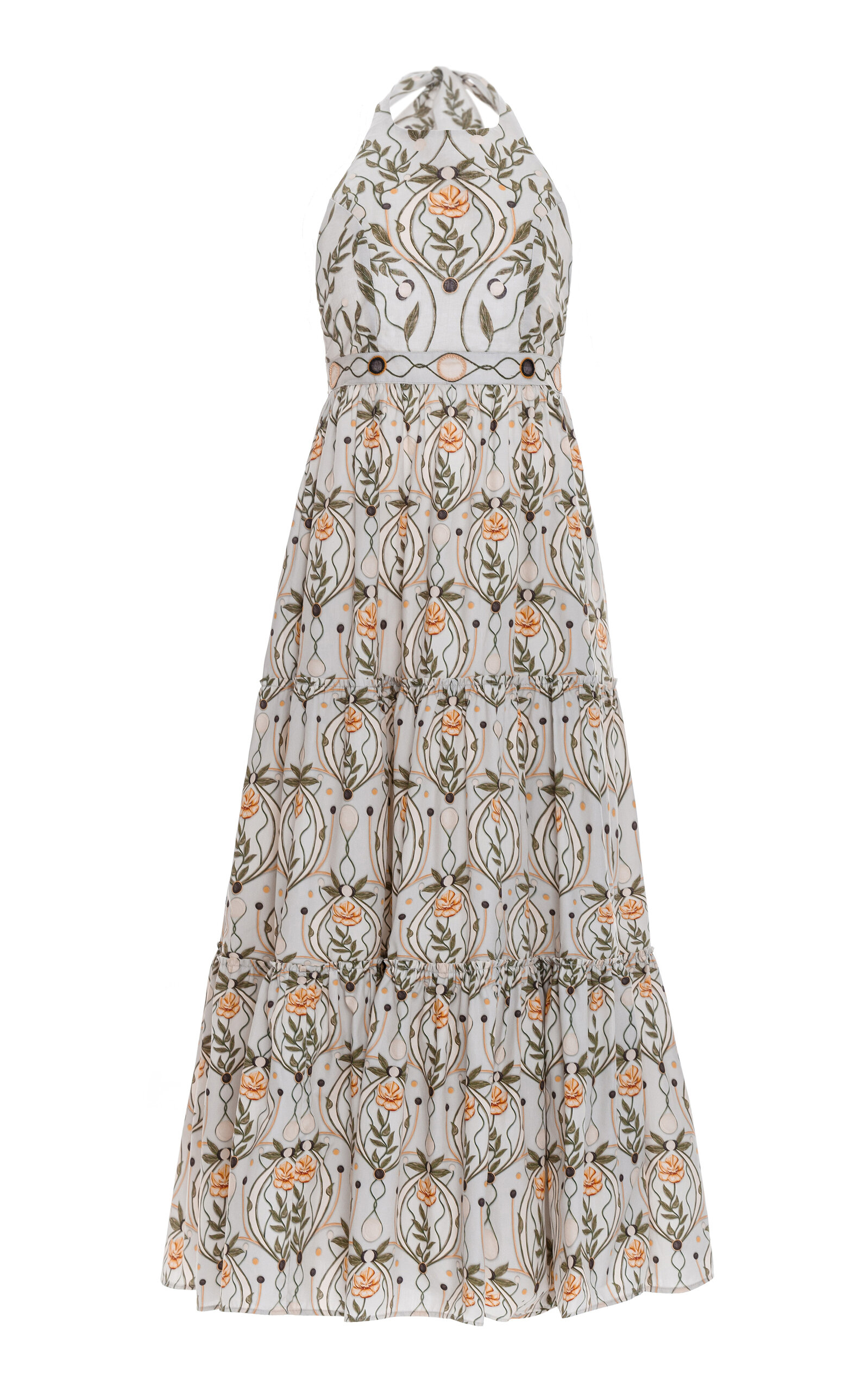 Agua By Agua Bendita Consuelo Lunar Embroidered Linen Open-back Halter Midi Dress