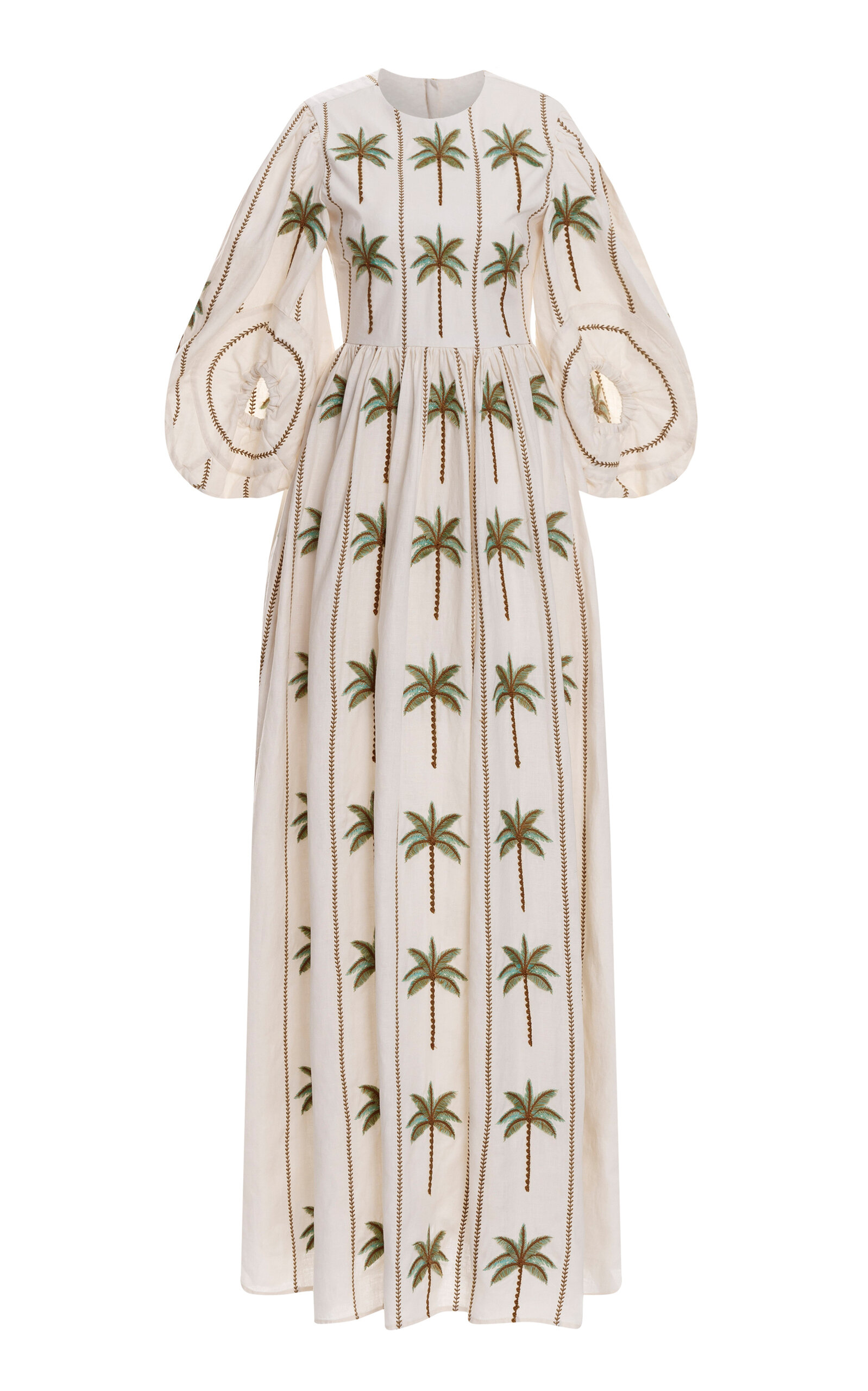 AGUA BY AGUA BENDITA RAQUEL VICTORIA EMBROIDERED LINEN MAXI DRESS