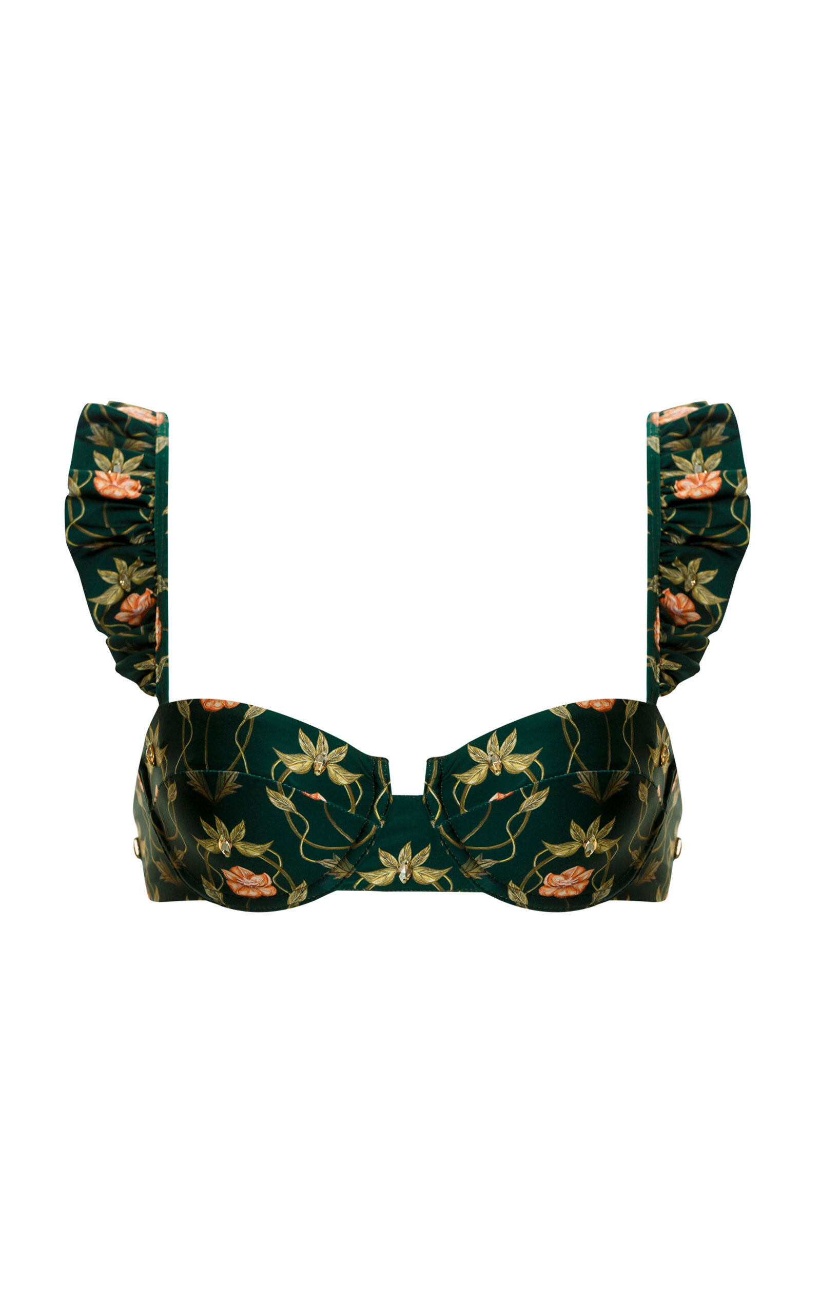 Shop Agua By Agua Bendita Kiwi Esotérico Ruffled Bikini Top In Dark Green
