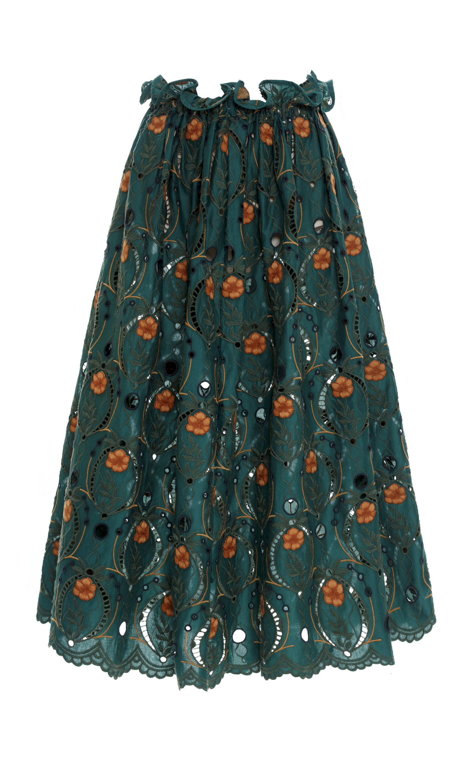 Shop Agua By Agua Bendita Regina Special Pieces Embroidered Cotton Midi Skirt In Multi