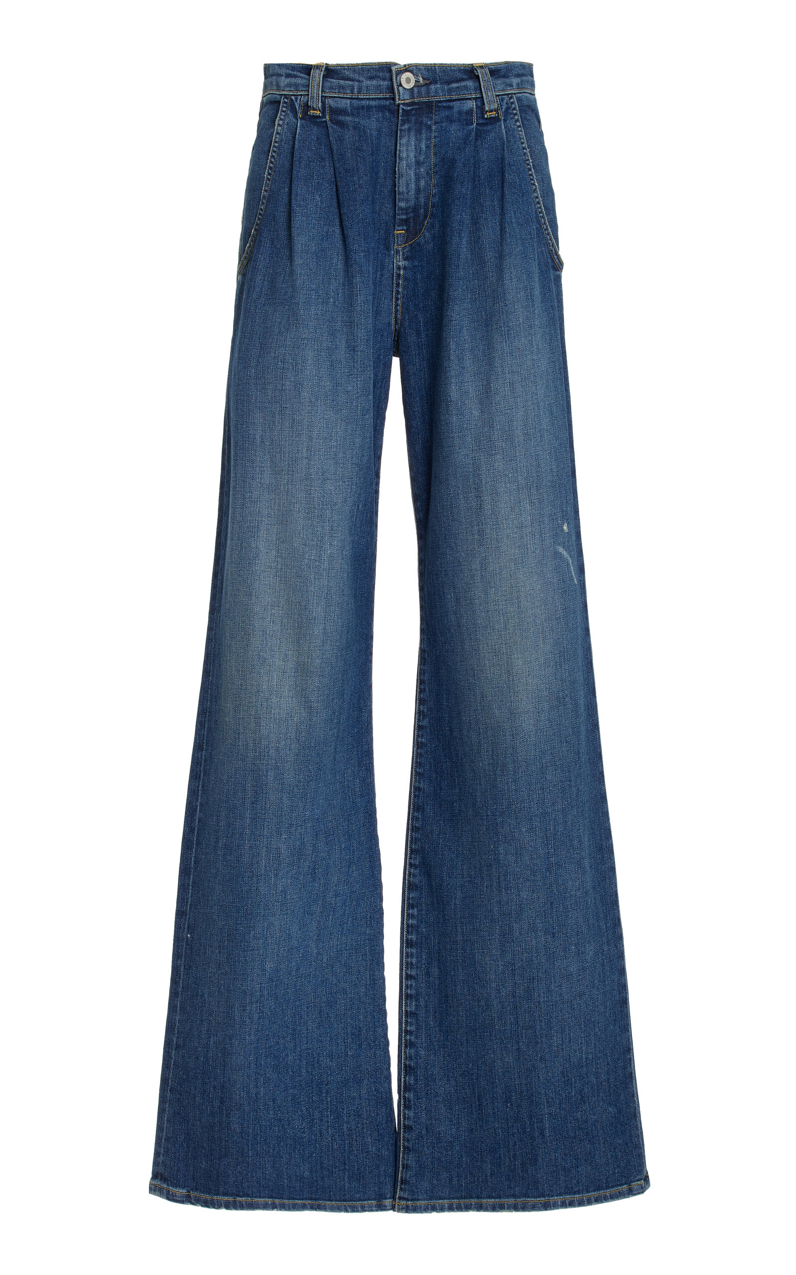 Nili Lotan Flora Pleated High-rise Wide-leg Jeans In Medium Wash