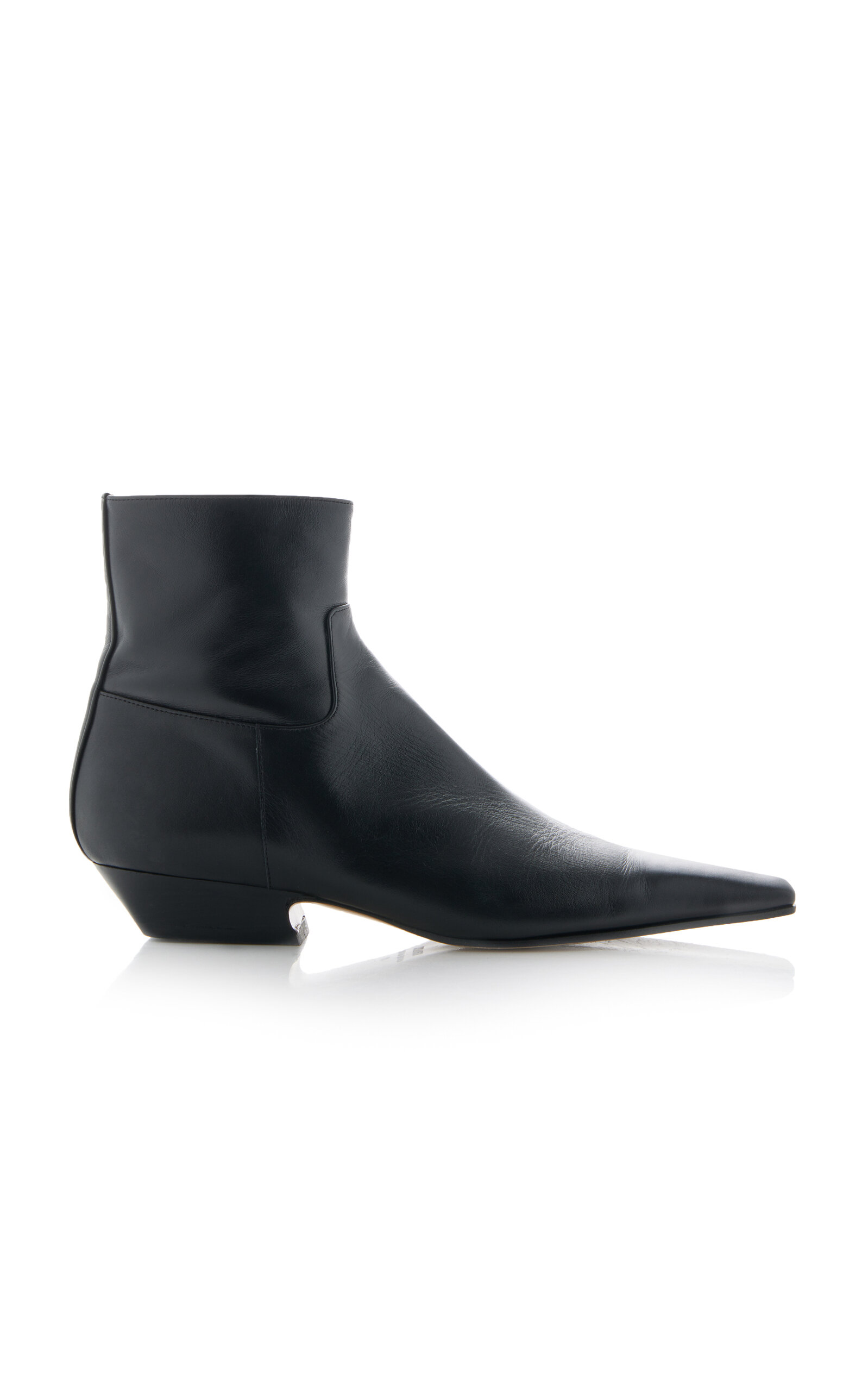 Shop Khaite Marfa Classic Leather Ankle Western Boots In Black