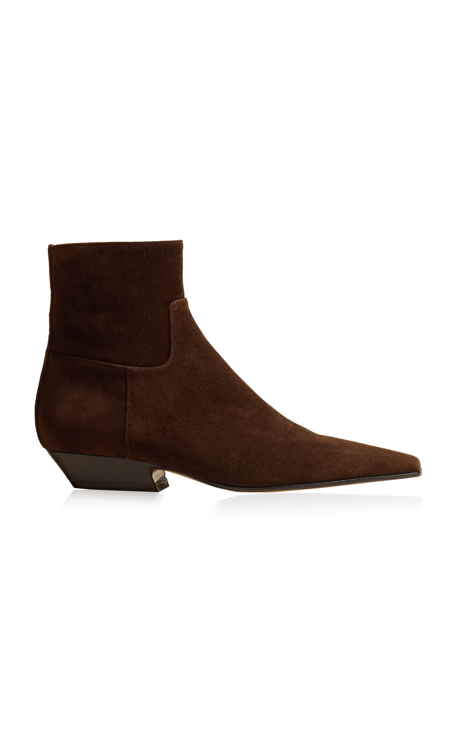 Shop Khaite Marfa Classic Suede Ankle Western Boots In Brown