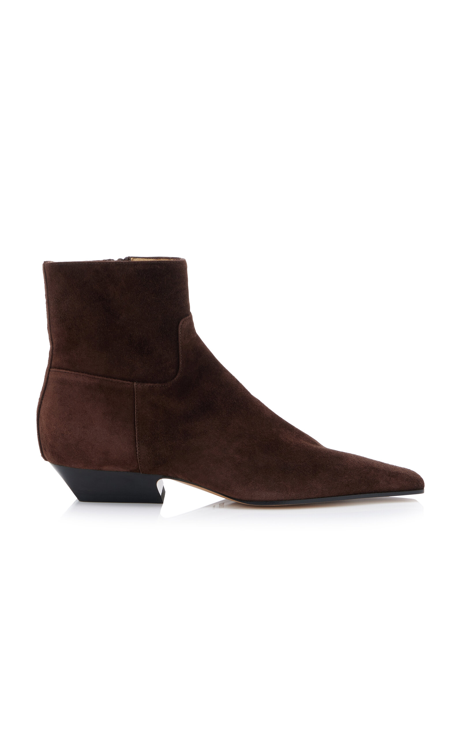 Shop Khaite Marfa Classic Suede Ankle Western Boots In Brown