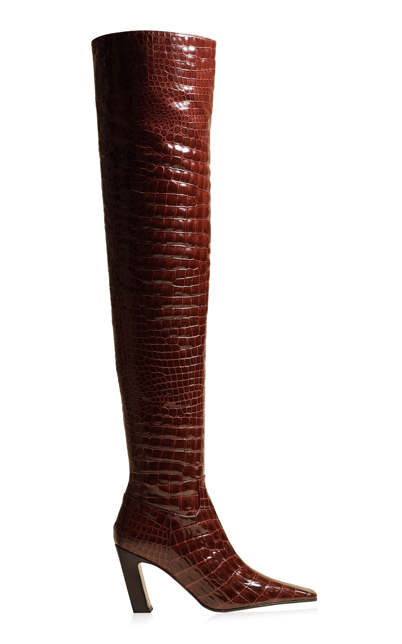 Khaite Marfa Classic Otk Embossed Leather Boots In Burgundy