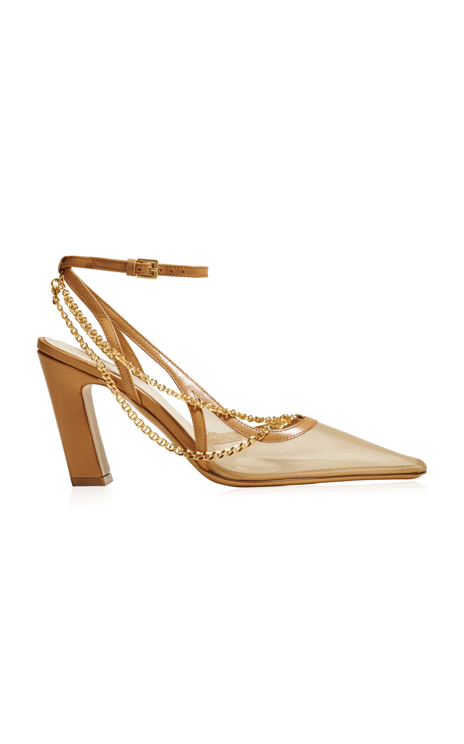 Khaite Marfa Chain-embellished Leather-trimmed Mesh Slingback Pumps In Tan