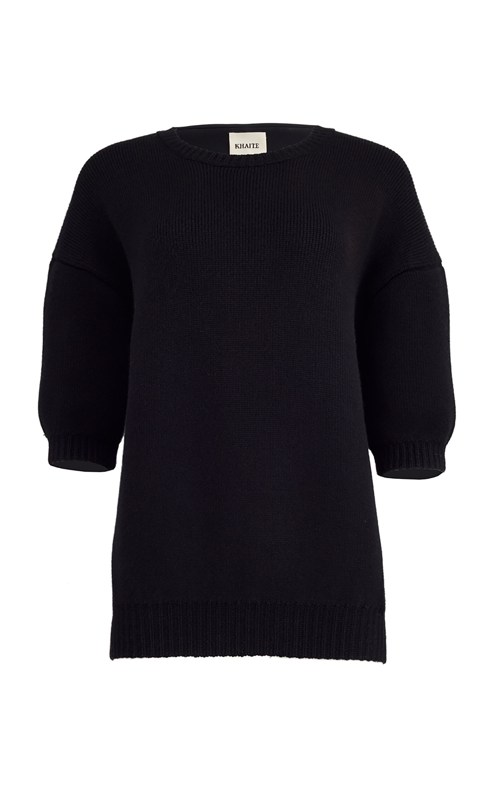 Khaite Nere Cropped-sleeve Cashmere Sweater In Black