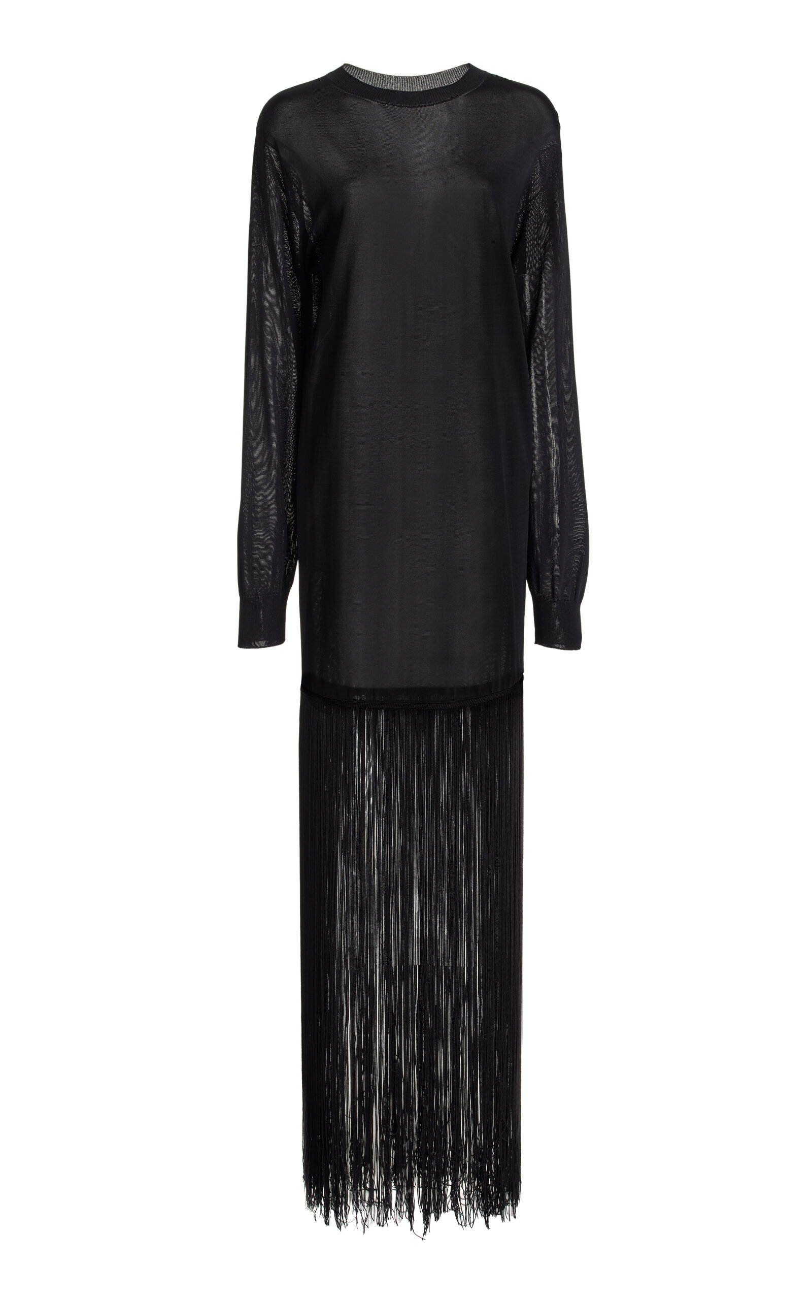 Khaite Paley Long-sleeve Fringe Backless Maxi Dress In Black
