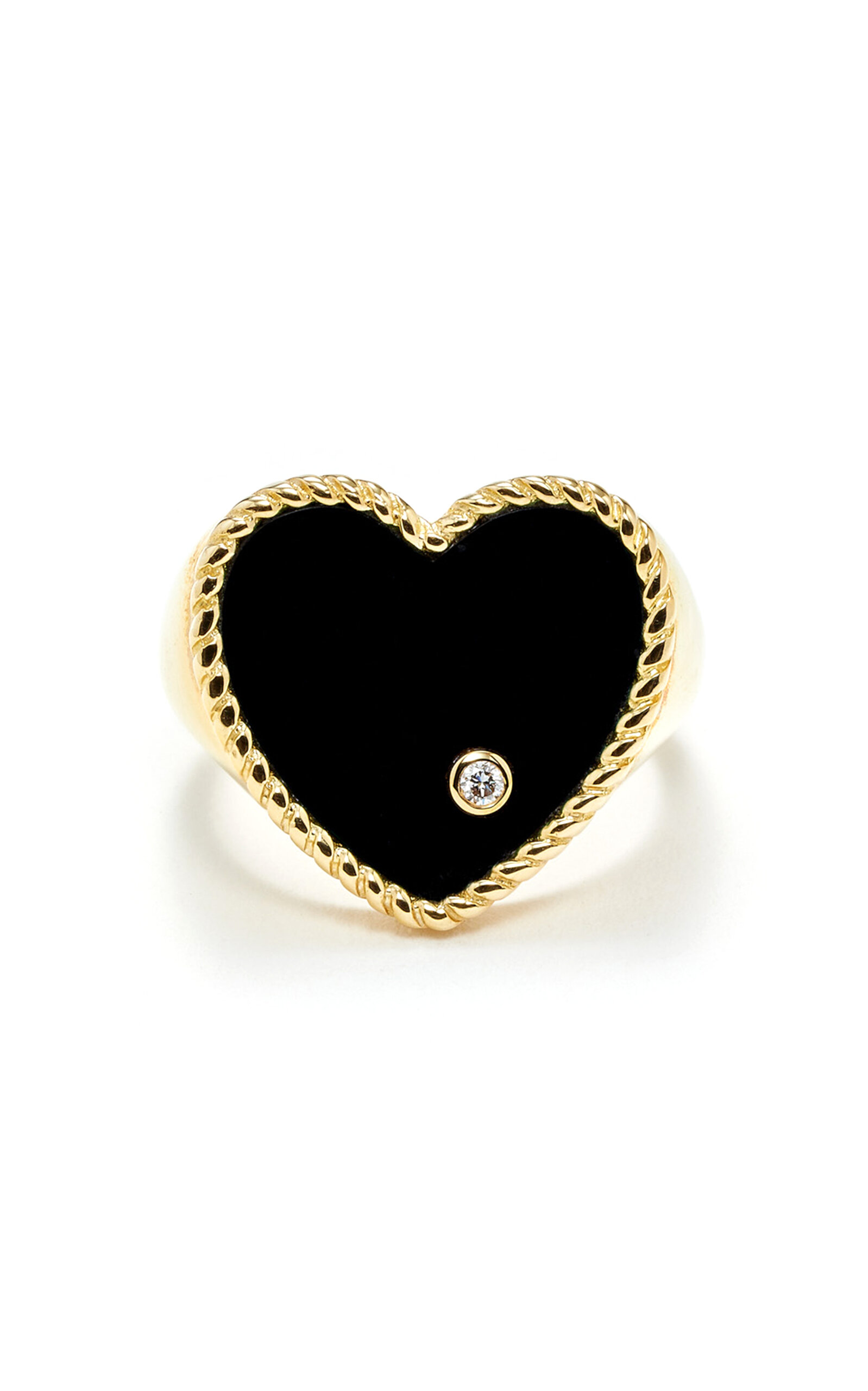 Yvonne Léon Yvonne Leon Women's 9k Yg Black Chevaliere Coeur 9ct Yellow-gold, 2.5ct Onyx And 0.02ct Round-brilli