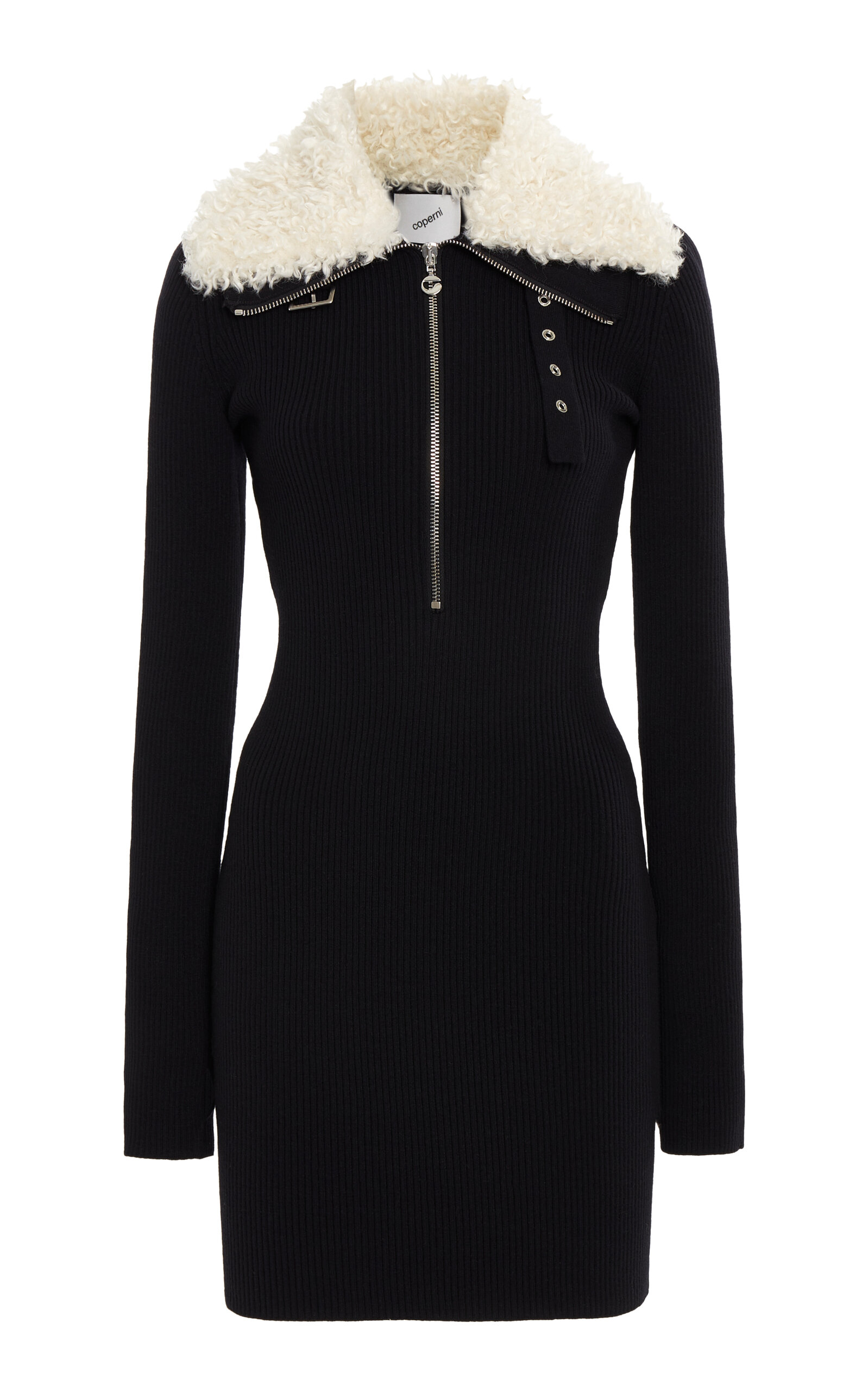 Coperni - Zipped Stretch-Wool Knit Mini Dress - Black - XS - Moda Operandi