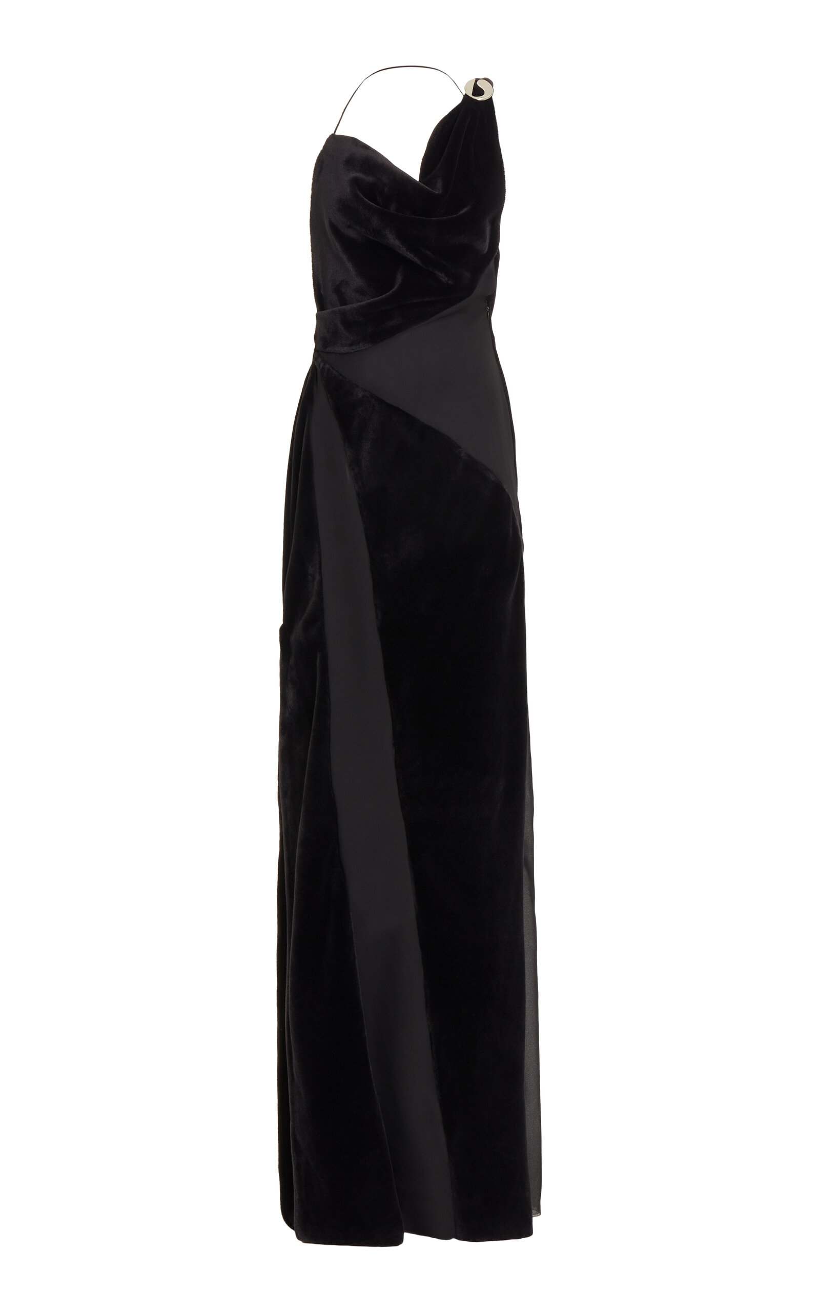 Coperni Asymmetric Mesh-paneled Gown In Black
