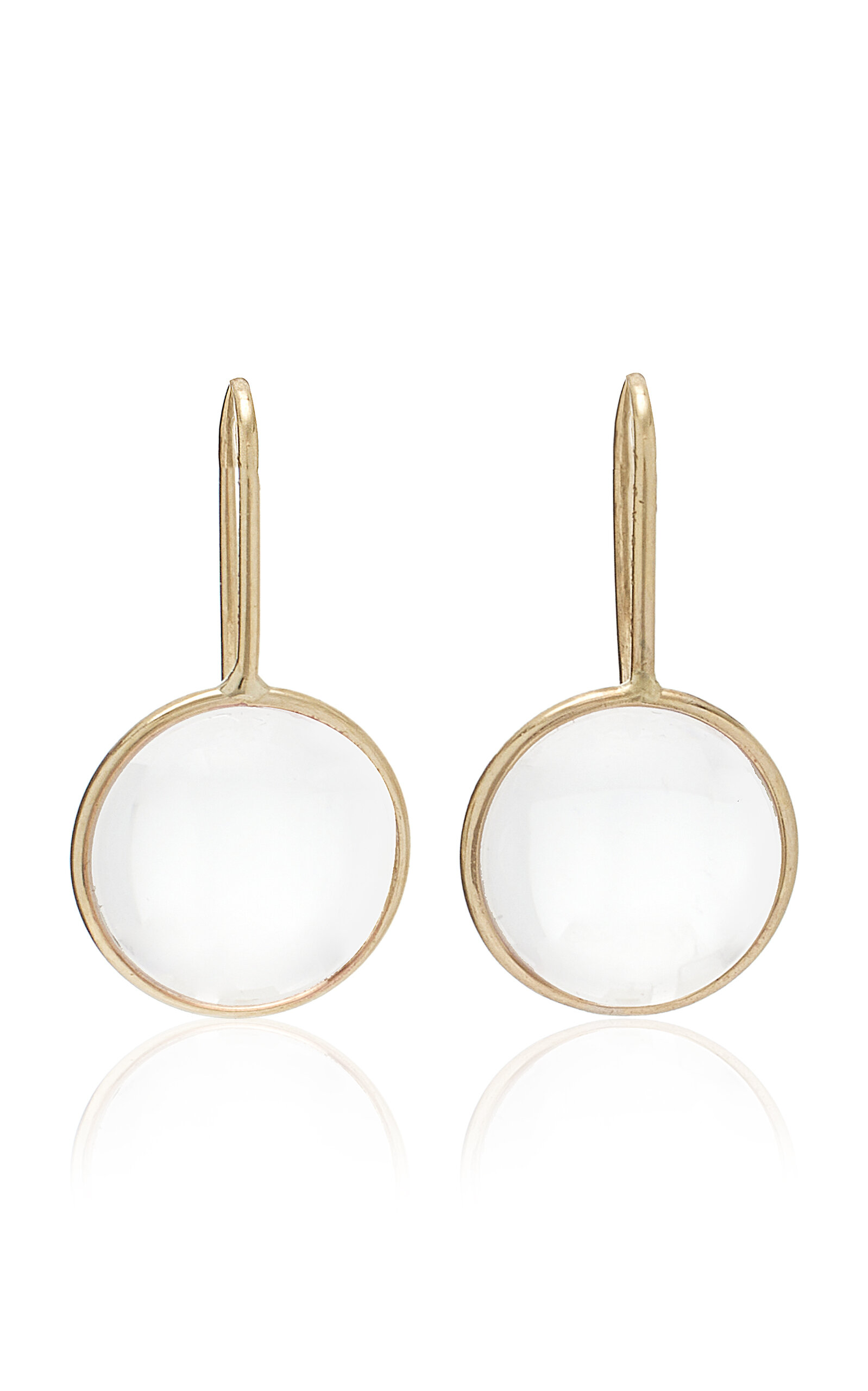 Large Lens 14K Yellow Gold Quartz Earrings