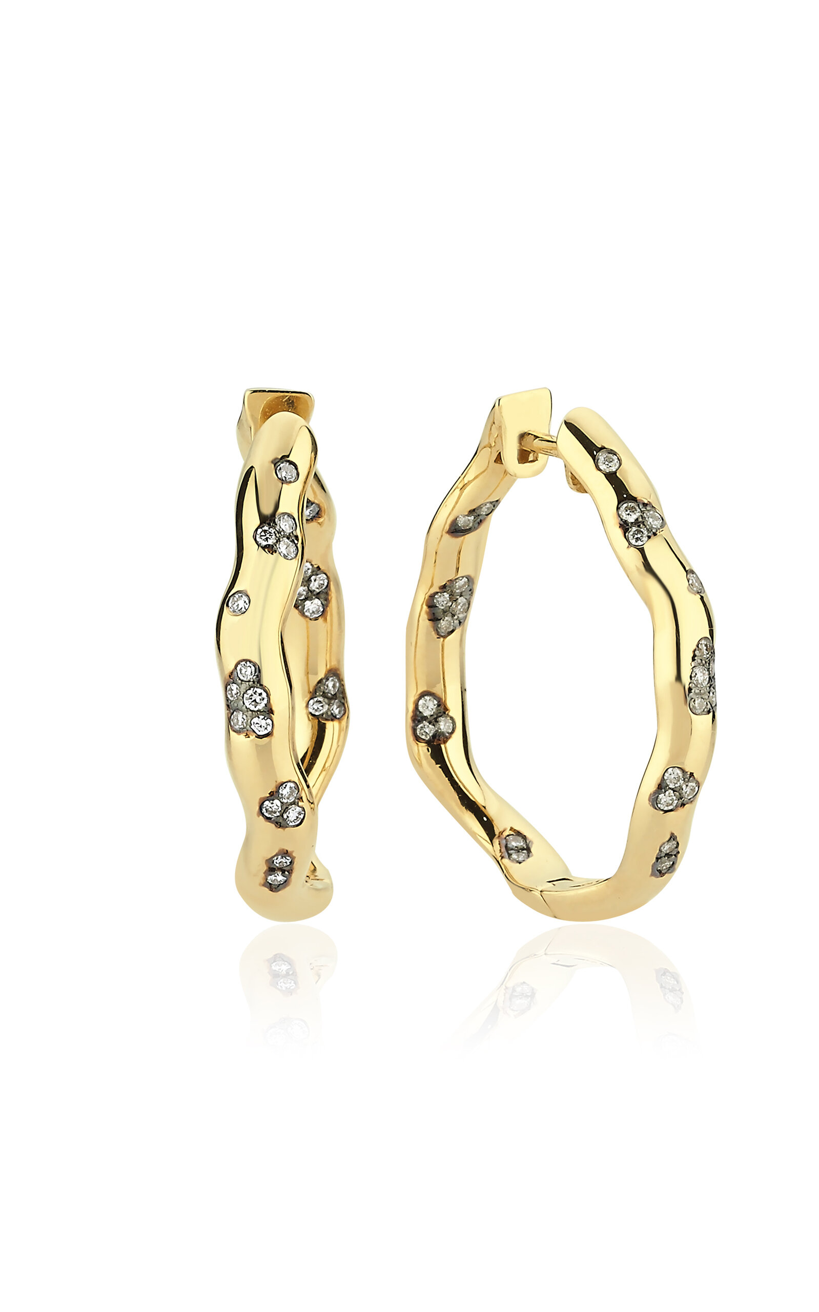 Charms Company Women's Rebellion 14K Yellow Gold Diamond Hoop Earrings
