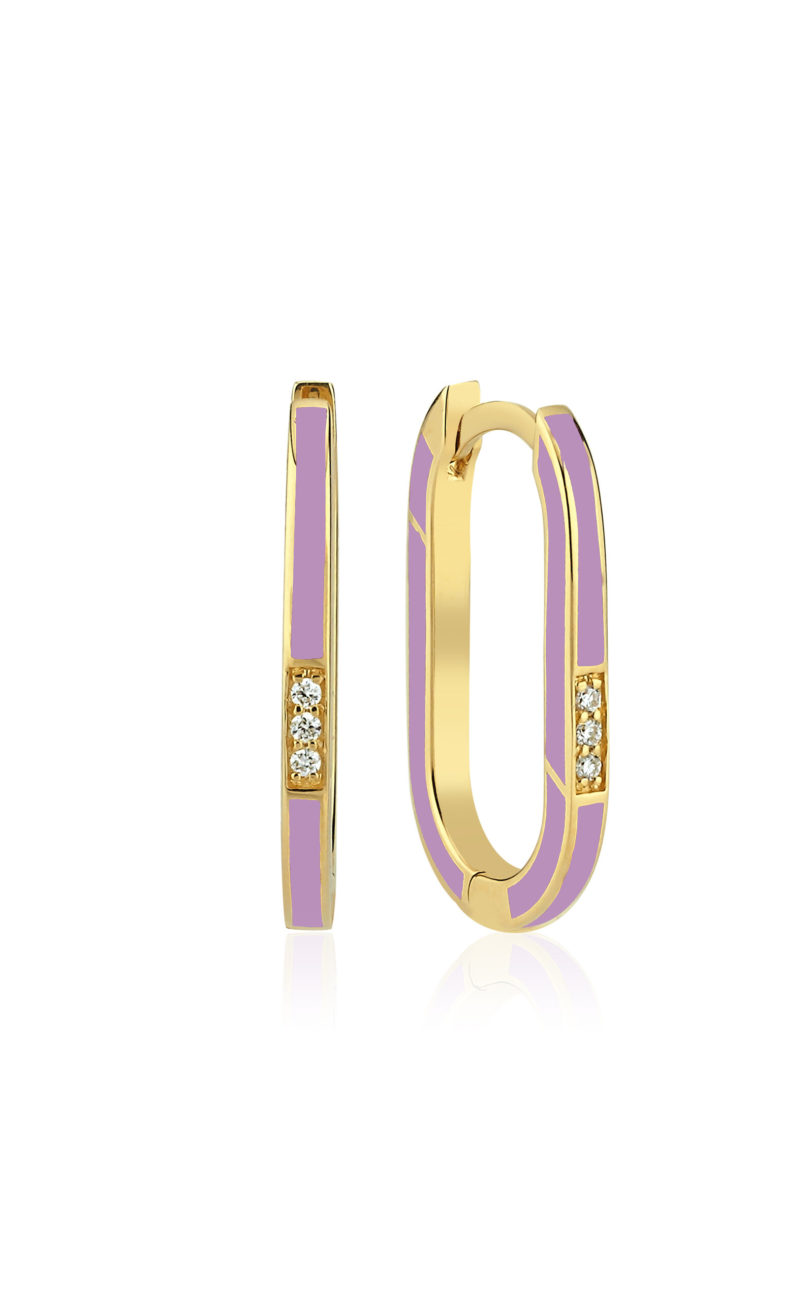 Charms Company Bonbon Enameled 14k Yellow Gold Diamond Single Earring In Purple