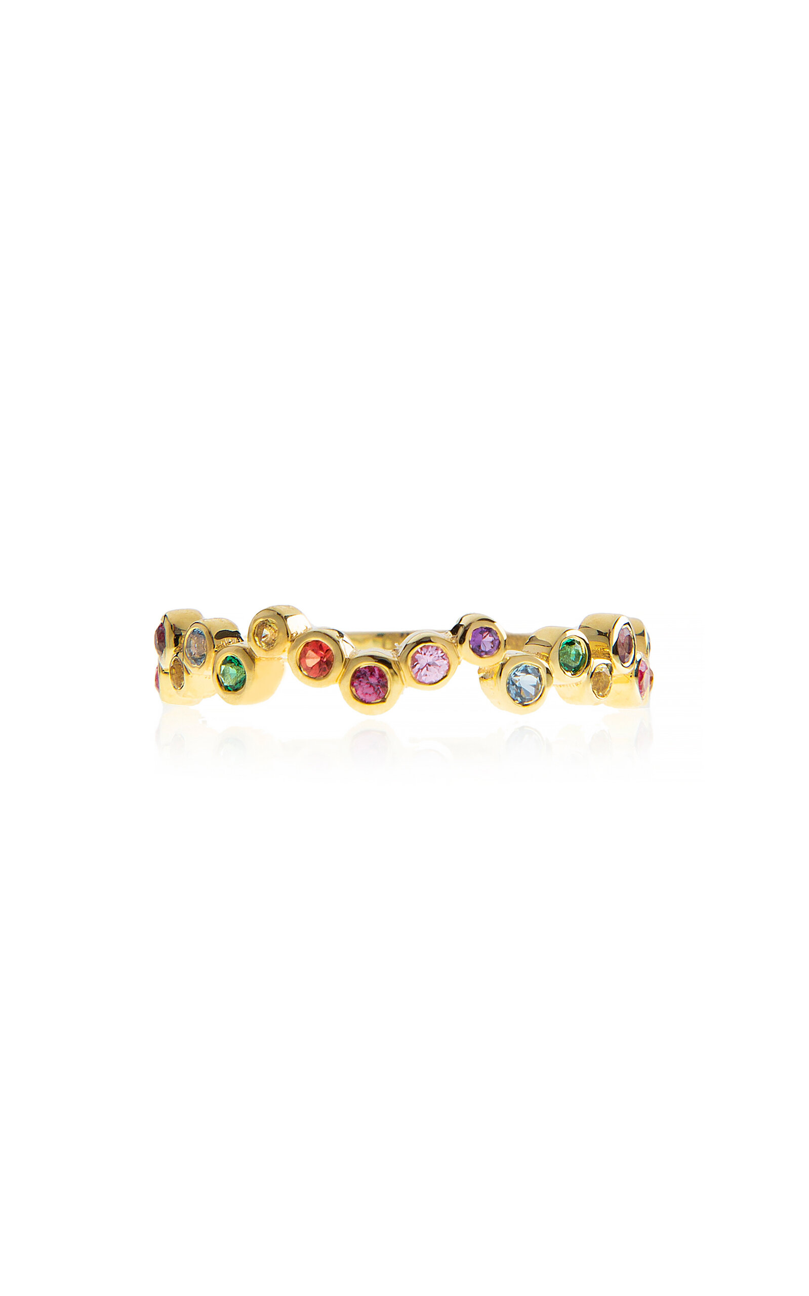Charms Company Women's Rainbow Zig Zag 14K Yellow Gold Sapphire Ring