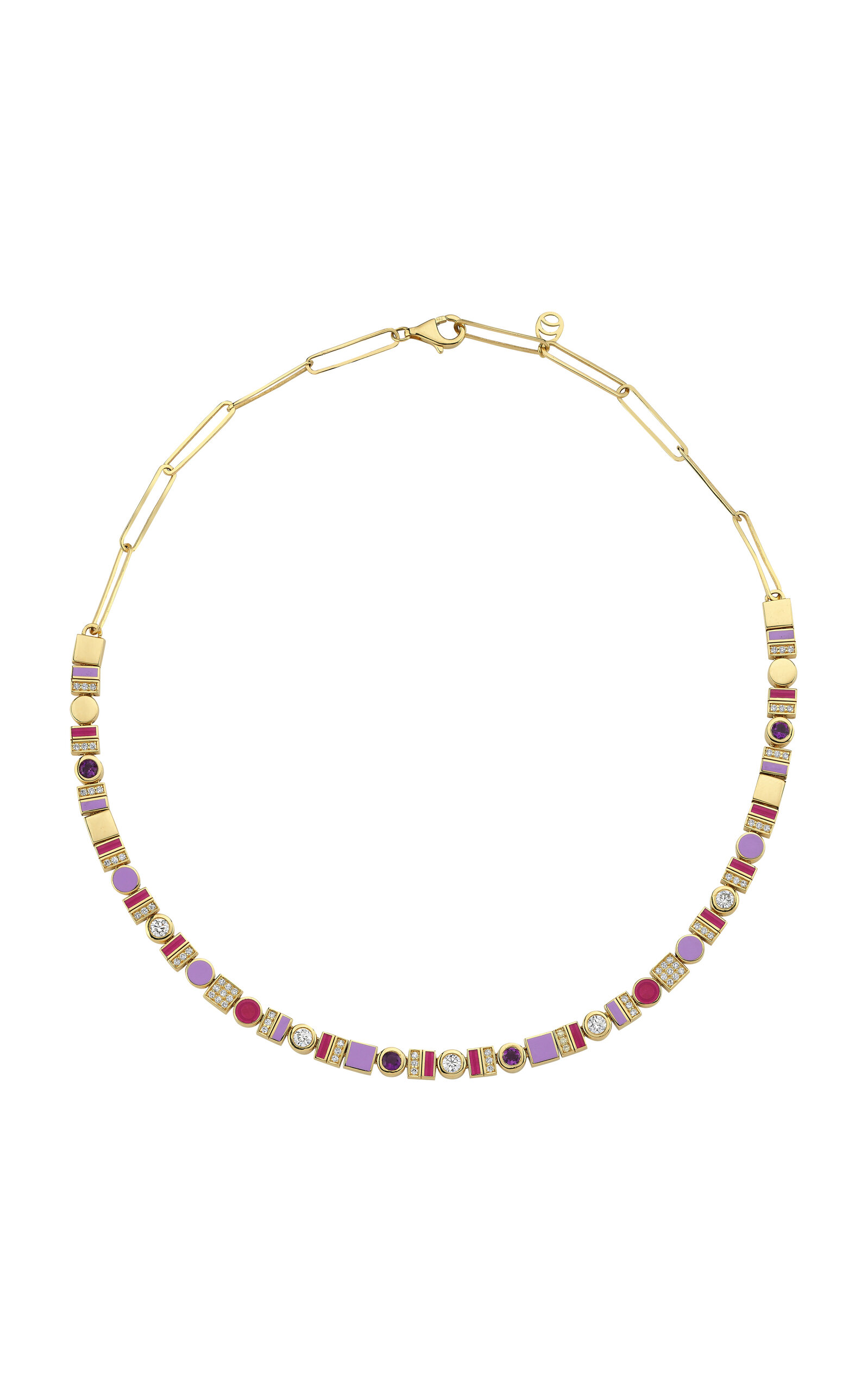 Charms Company Les Bonbons 14k Yellow Gold Enamel; Diamond And Amethyst Necklace In Purple