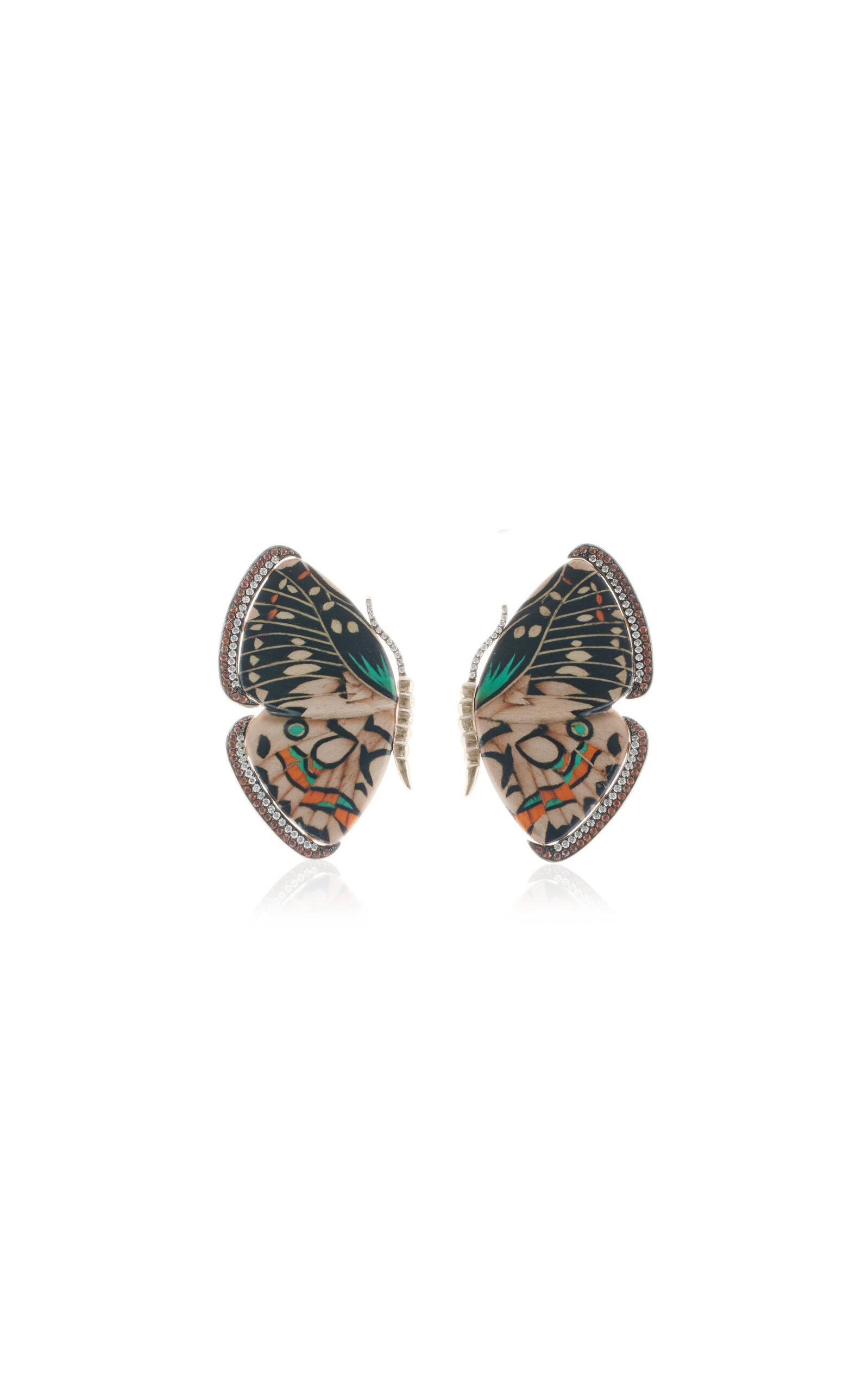 Silvia Furmanovich Marquetry Wood Butterfly Earrings In Multi