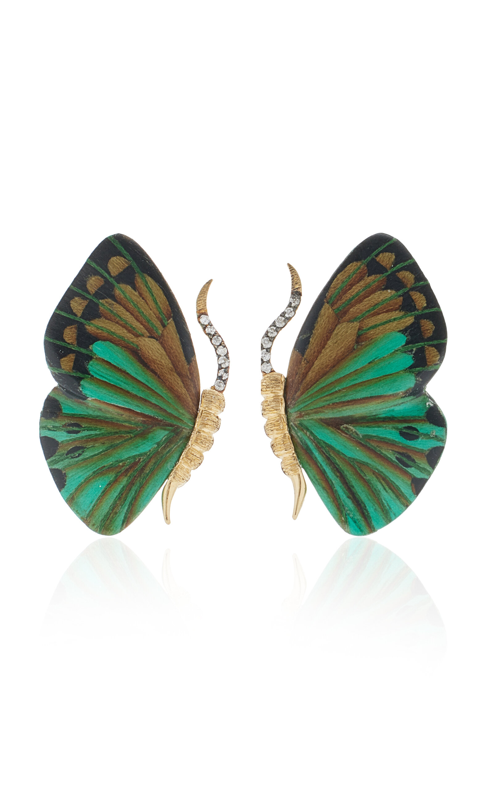 Silvia Furmanovich Marquetry Wood Butterfly Earrings In Green