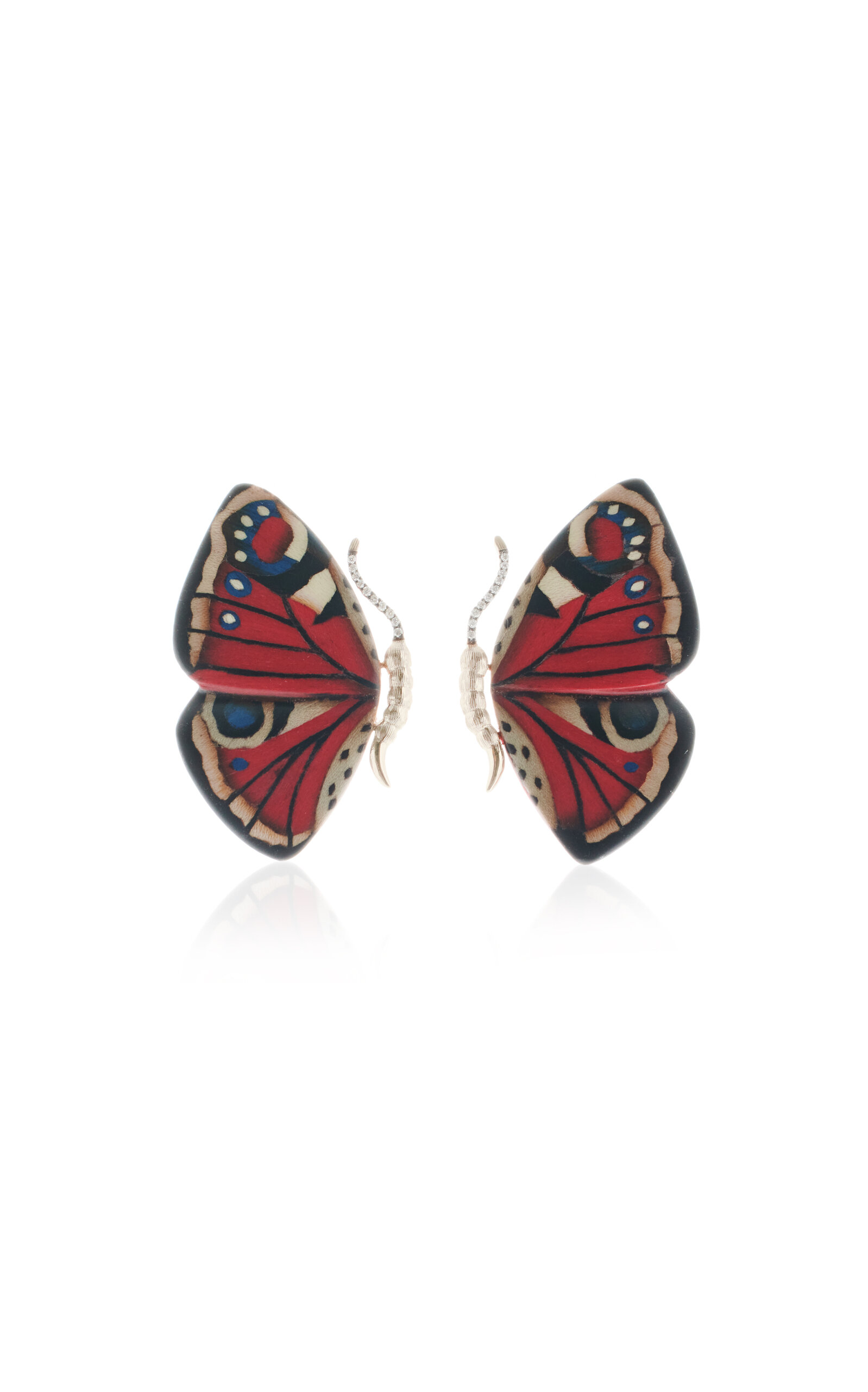 Silvia Furmanovich Marquetry Wood Butterfly Earrings In Red