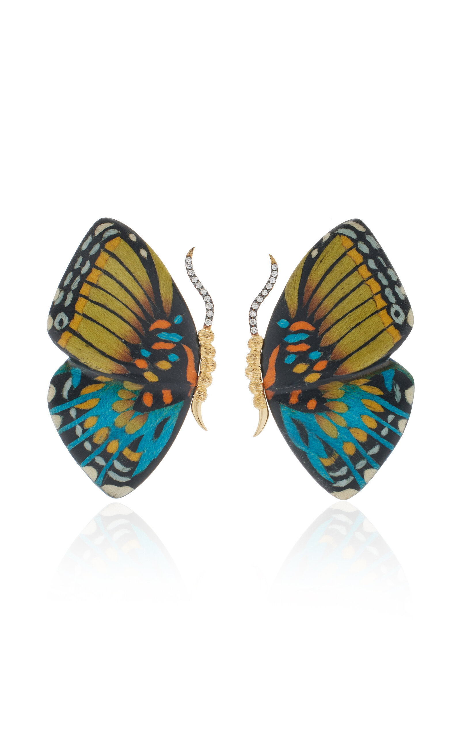 Silvia Furmanovich Marquetry Wood Butterfly Earrings In Green