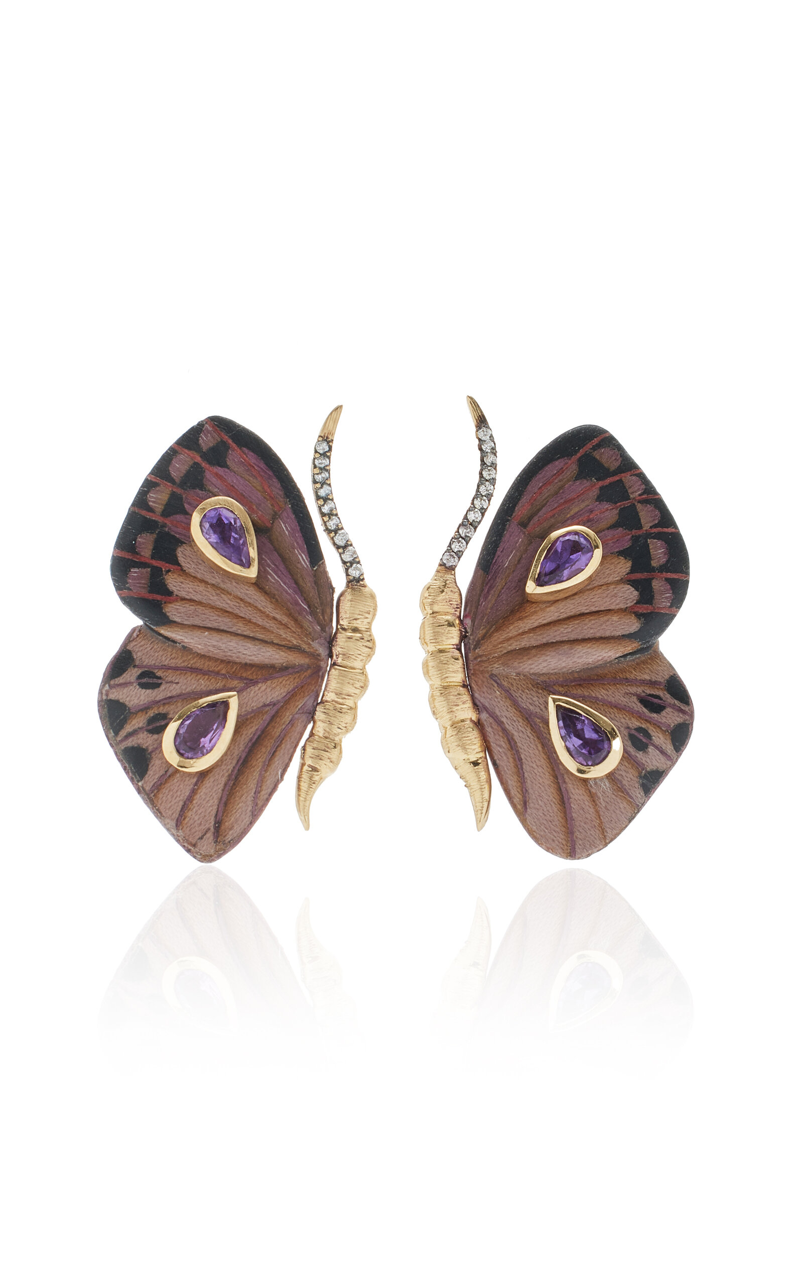 Silvia Furmanovich Small Marquetry Wood Butterfly Earrings In Brown