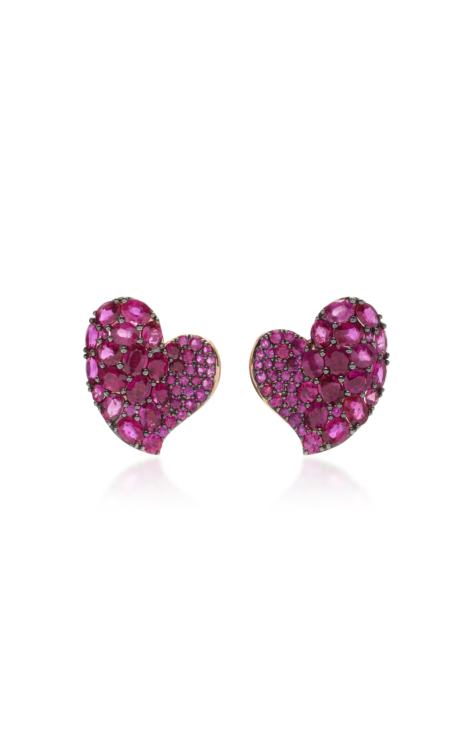 Piranesi Women's 18K Gold Medium Wave Heart Earring in Deep Pink Sapphire