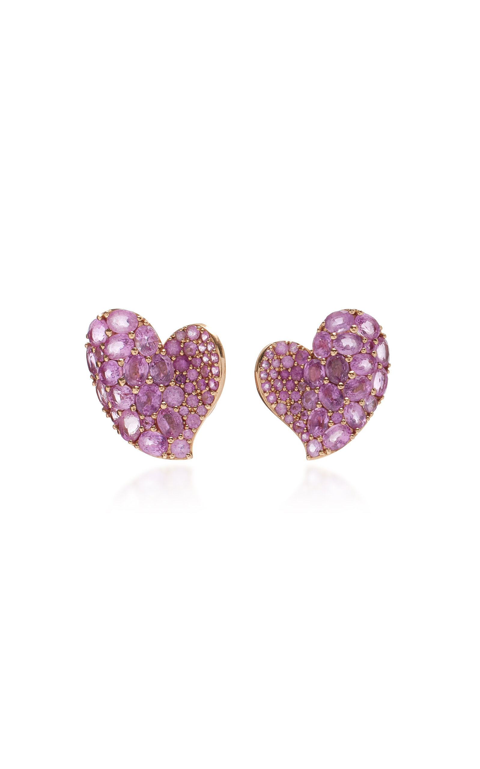 Piranesi Women's 18K Gold Medium Wave Heart Earring in Pink Sapphire