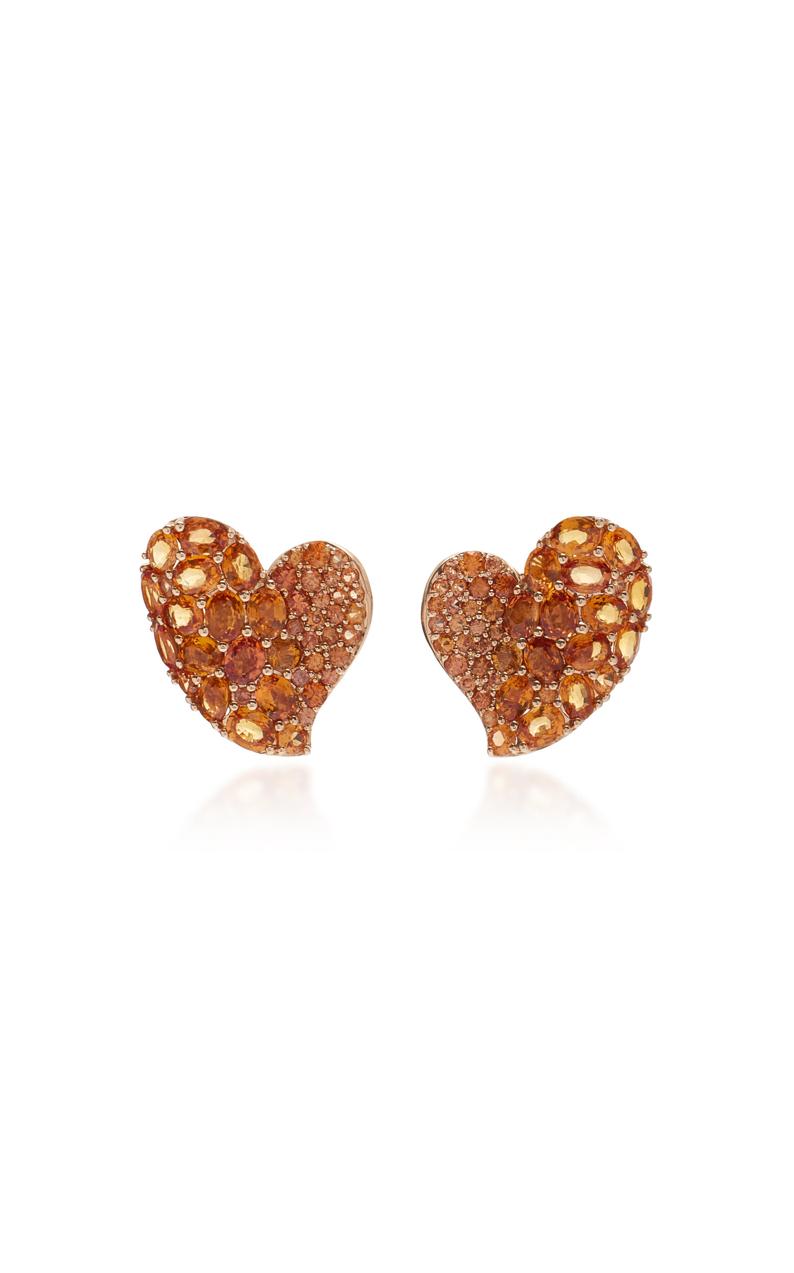 Piranesi Women's 18K Gold Medium Wave Heart Earring in Orange Sapphire