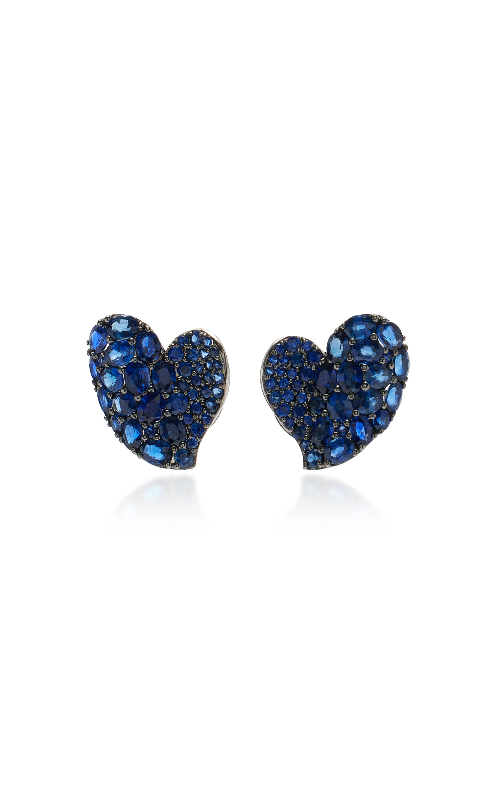 Piranesi Women's 18K Gold Medium Wave Heart Earring in Blue Sapphire