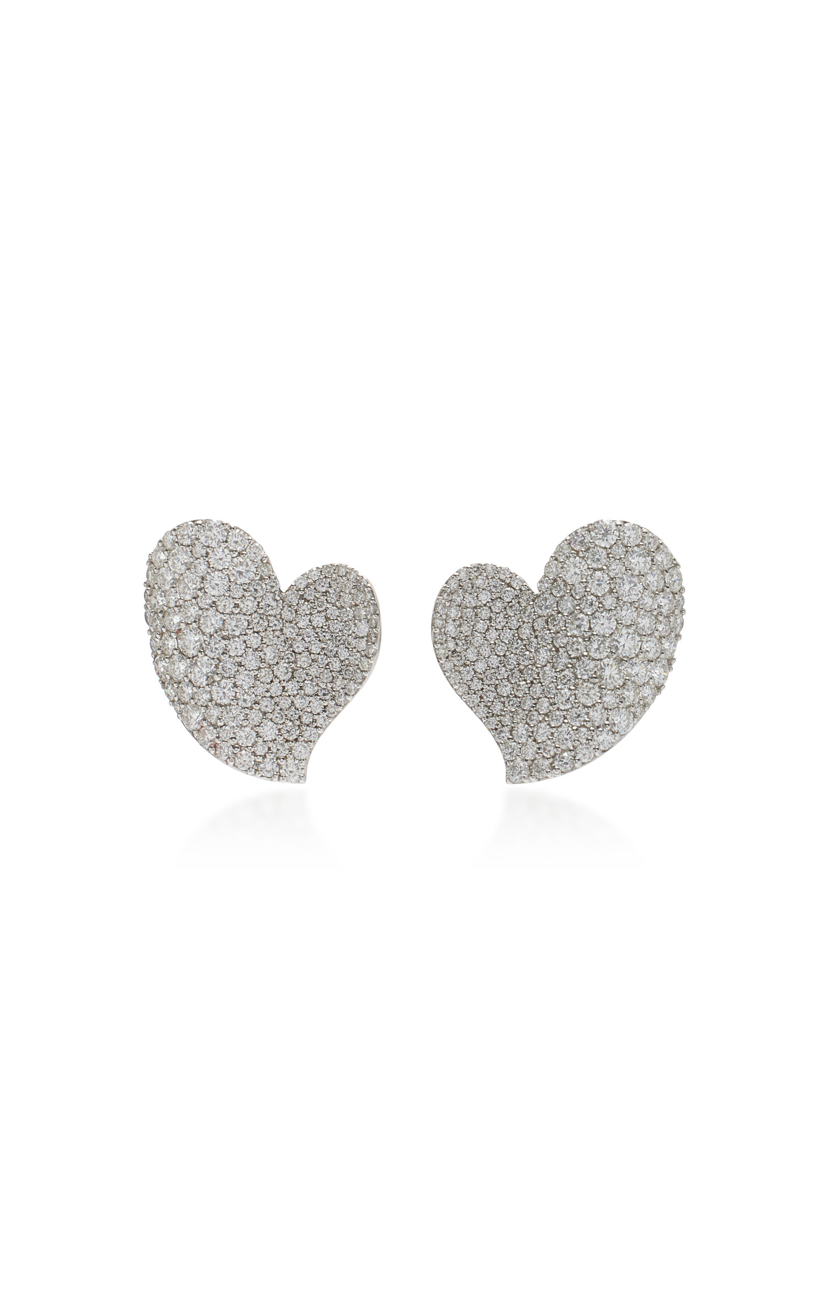 Piranesi Women's 18K Gold Medium Wave Heart Earring in White Diamond