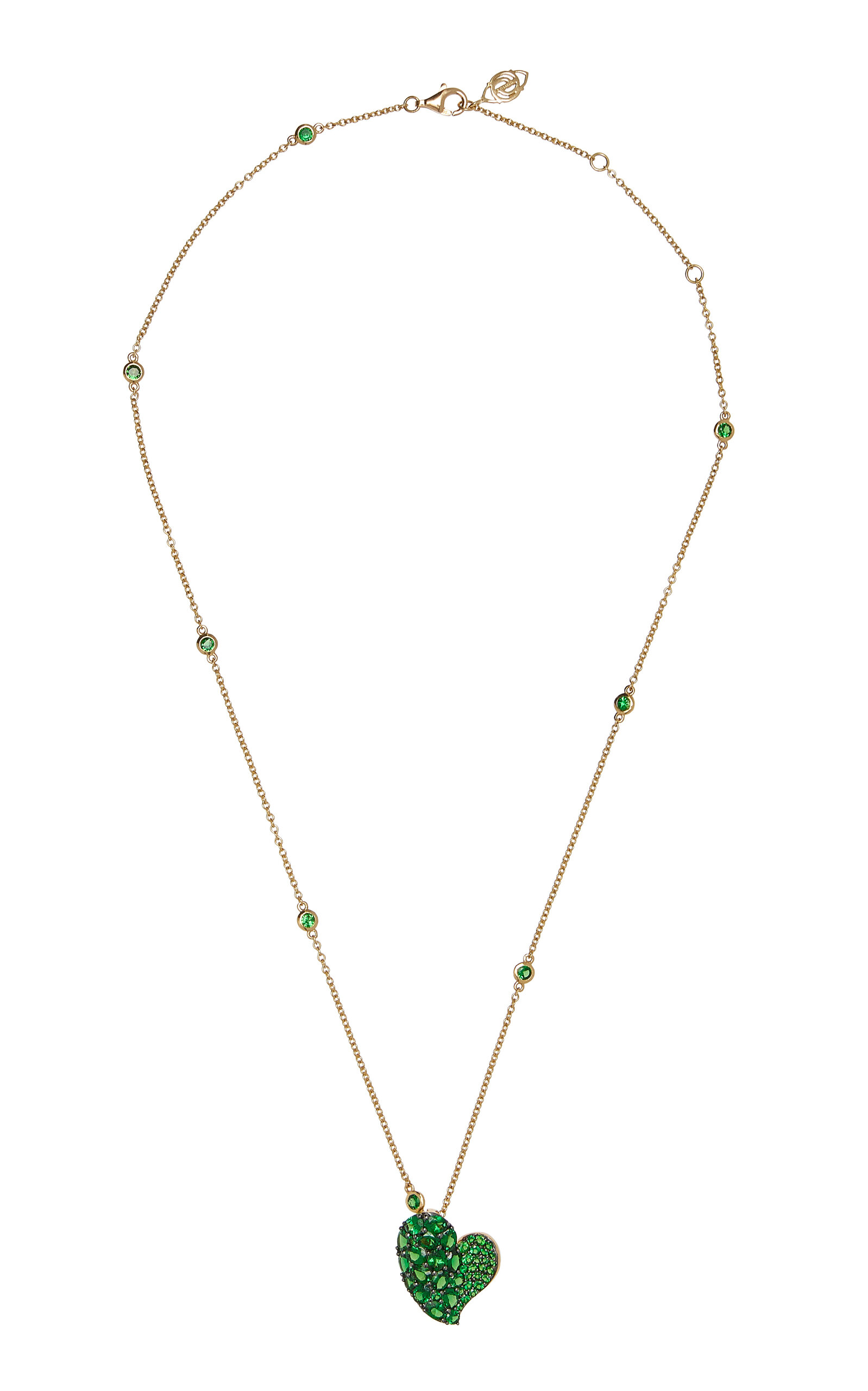 Piranesi Women's 18K Gold Medium Wave Heart Necklace in Green Tsavorite