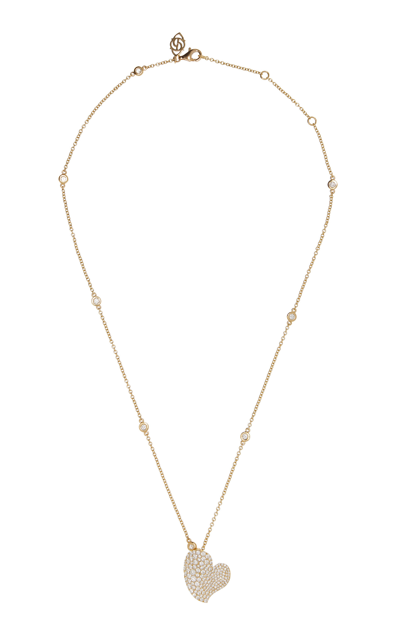 Piranesi Women's 18K  Yellow Gold Medium Wave Heart Necklace in White Diamond