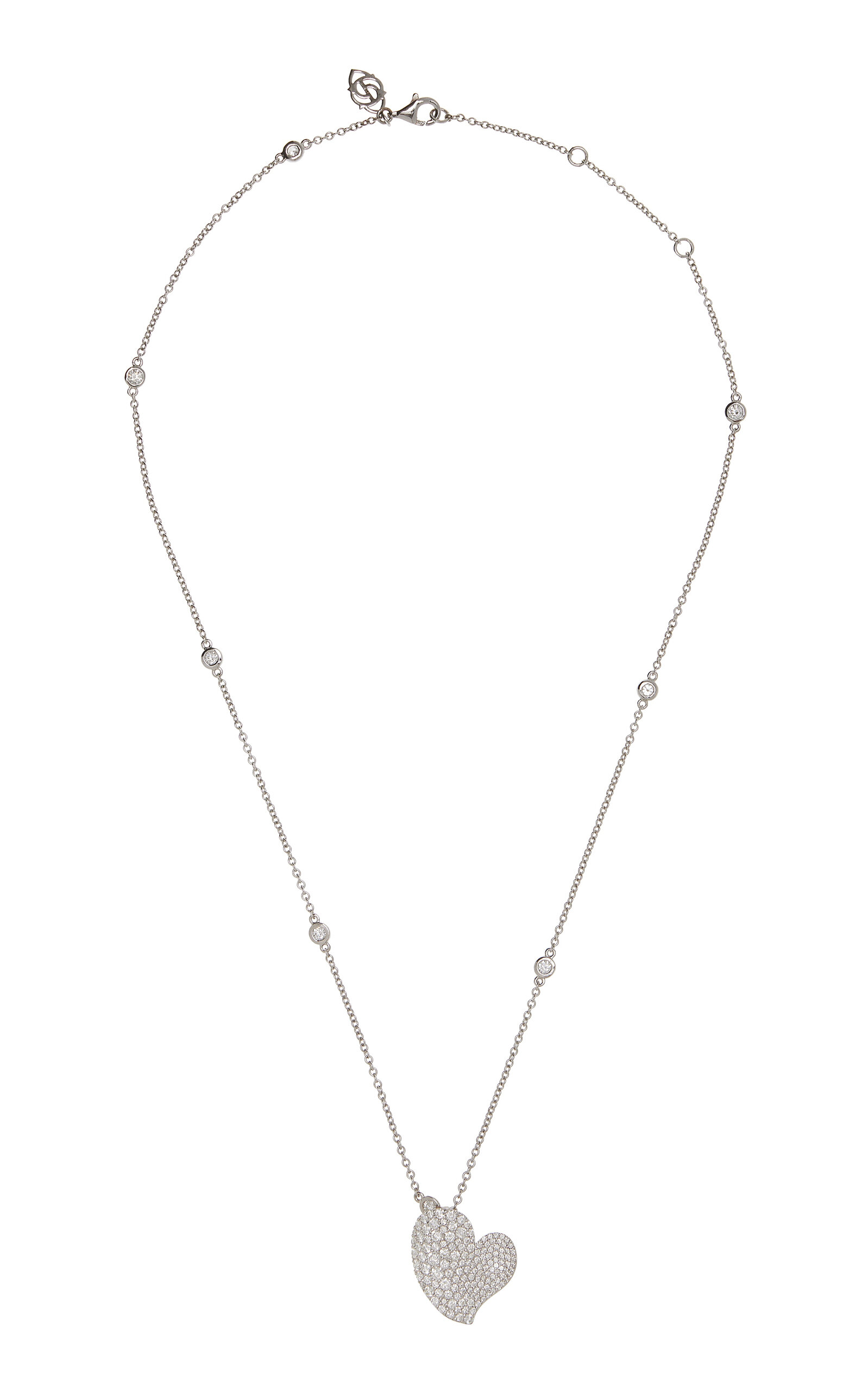Piranesi Women's 18K White Gold Medium Wave Heart Necklace in White Diamond