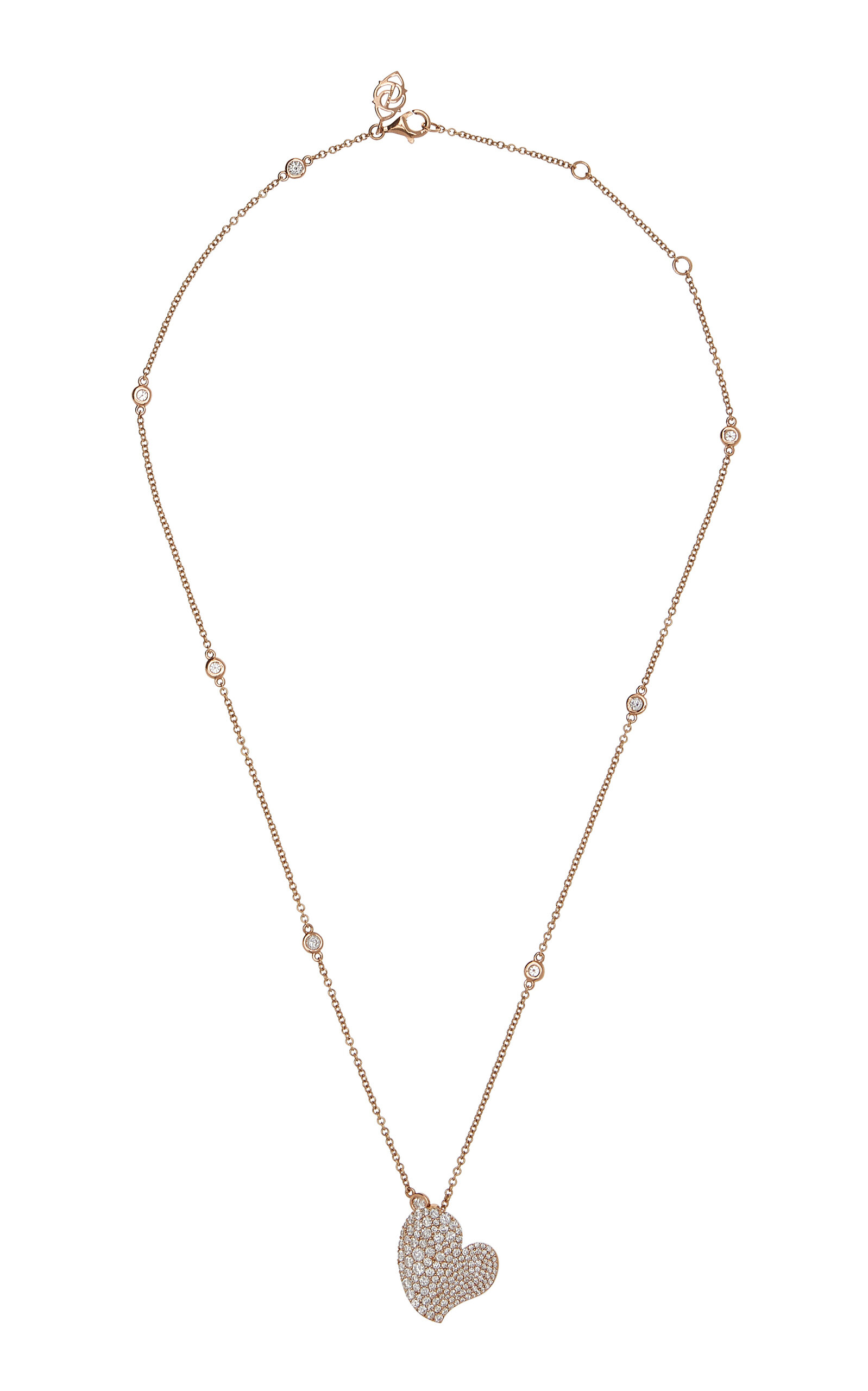 Piranesi Women's 18K Rose Gold Medium Wave Heart Necklace in White Diamond