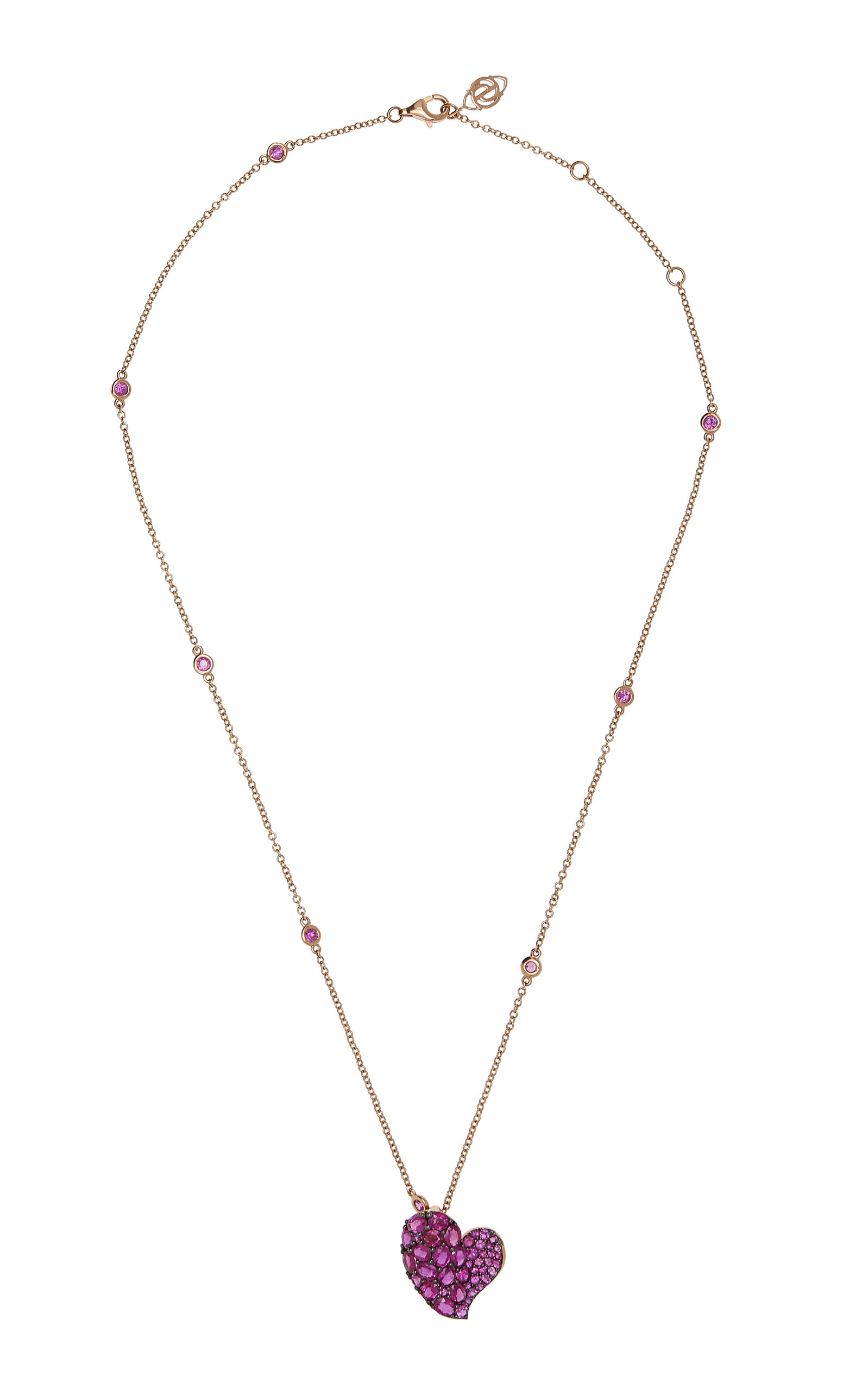 Piranesi Women's 18K Gold Medium Wave Heart Necklace in Deep Pink Sapphire
