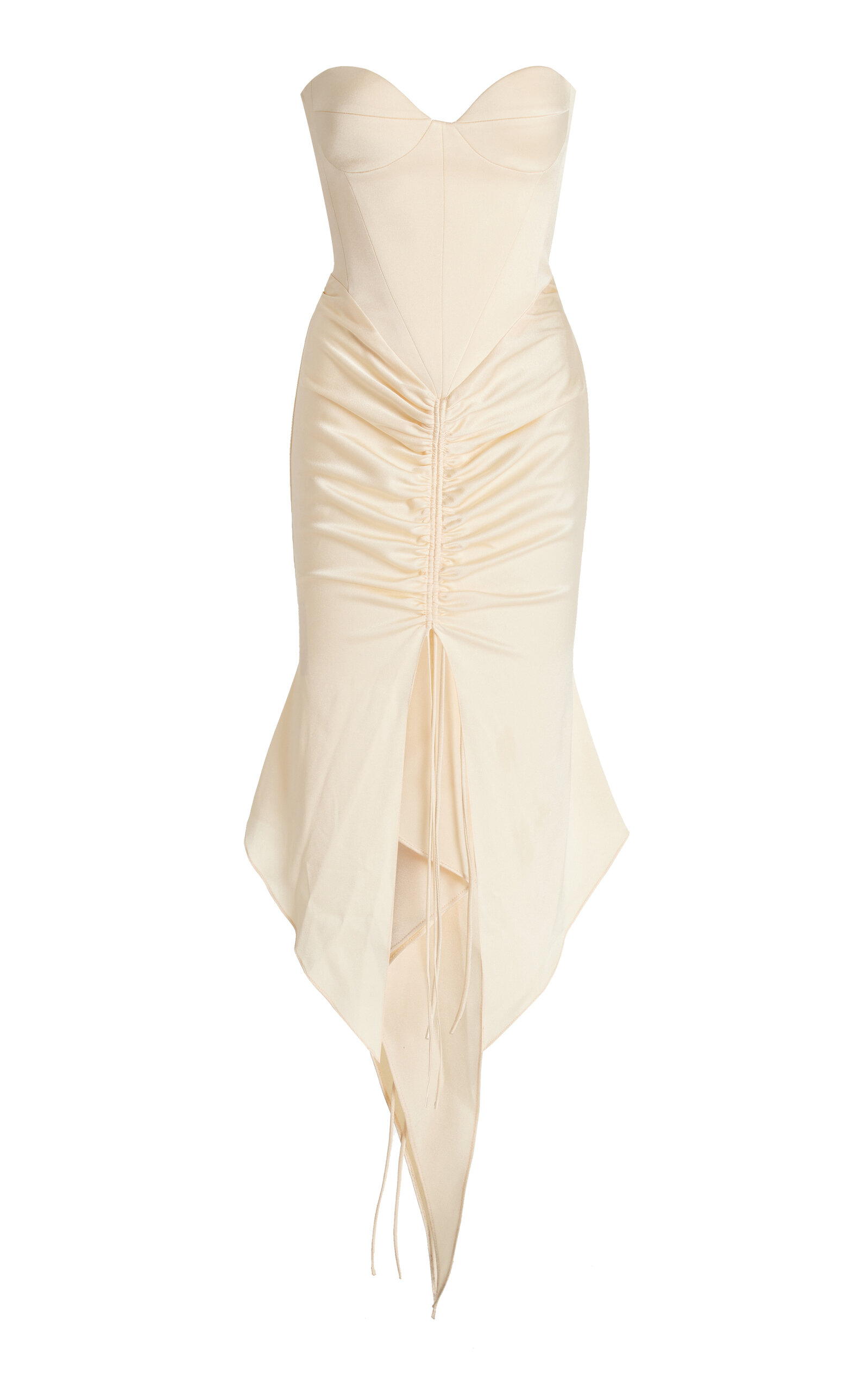 Alex Perry Carter Ruched Satin Crepe Midi Dress In Off-white | ModeSens